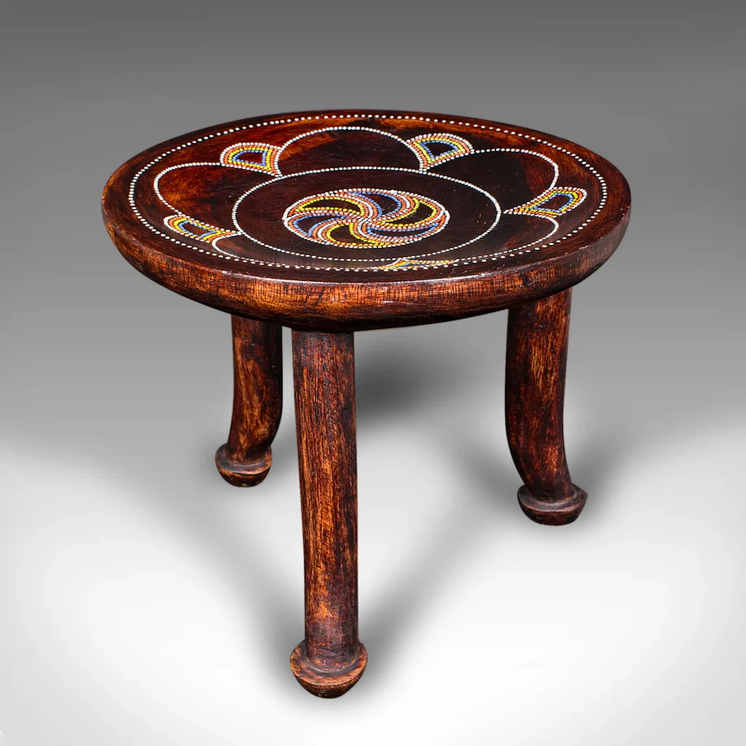 Small Antique Tribal Side Table, African, Fruitwood, Lamp, Stool