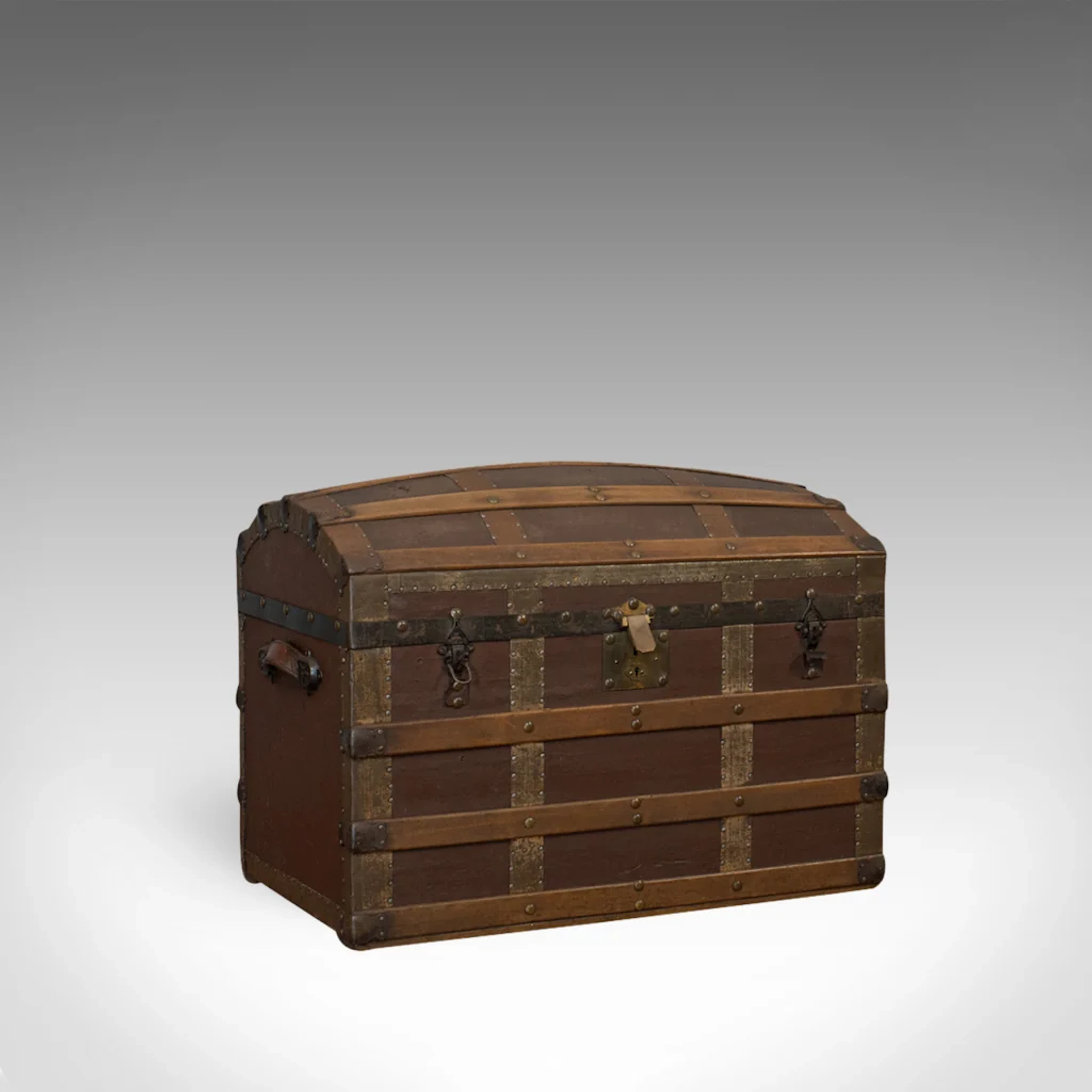 Antique Dome Top Trunk, English, Oak, Carriage Chest, Coffer, Edwardian, C.1910