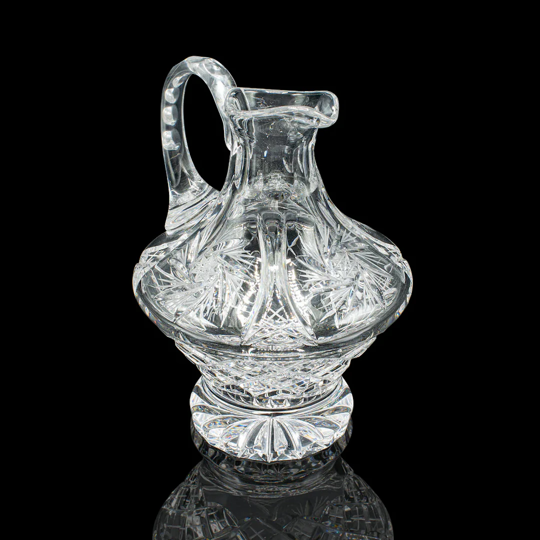 Vintage Cut Crystal Whiskey Waterer, English, Mid Century, Pouring Ewer, C.1950