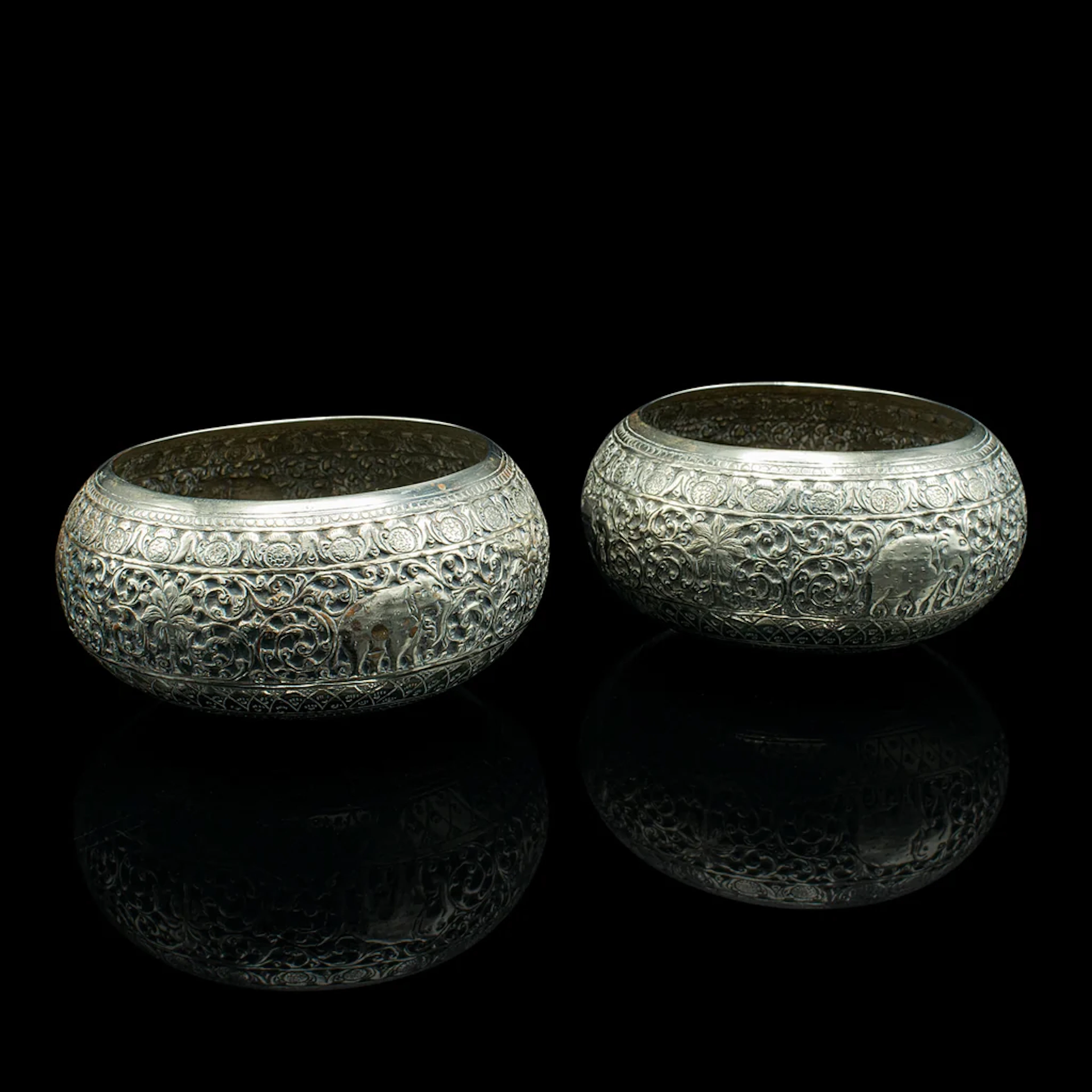 Pair, Small Antique Chutney Dishes, Indian, Silver Plate Serving Bowl
