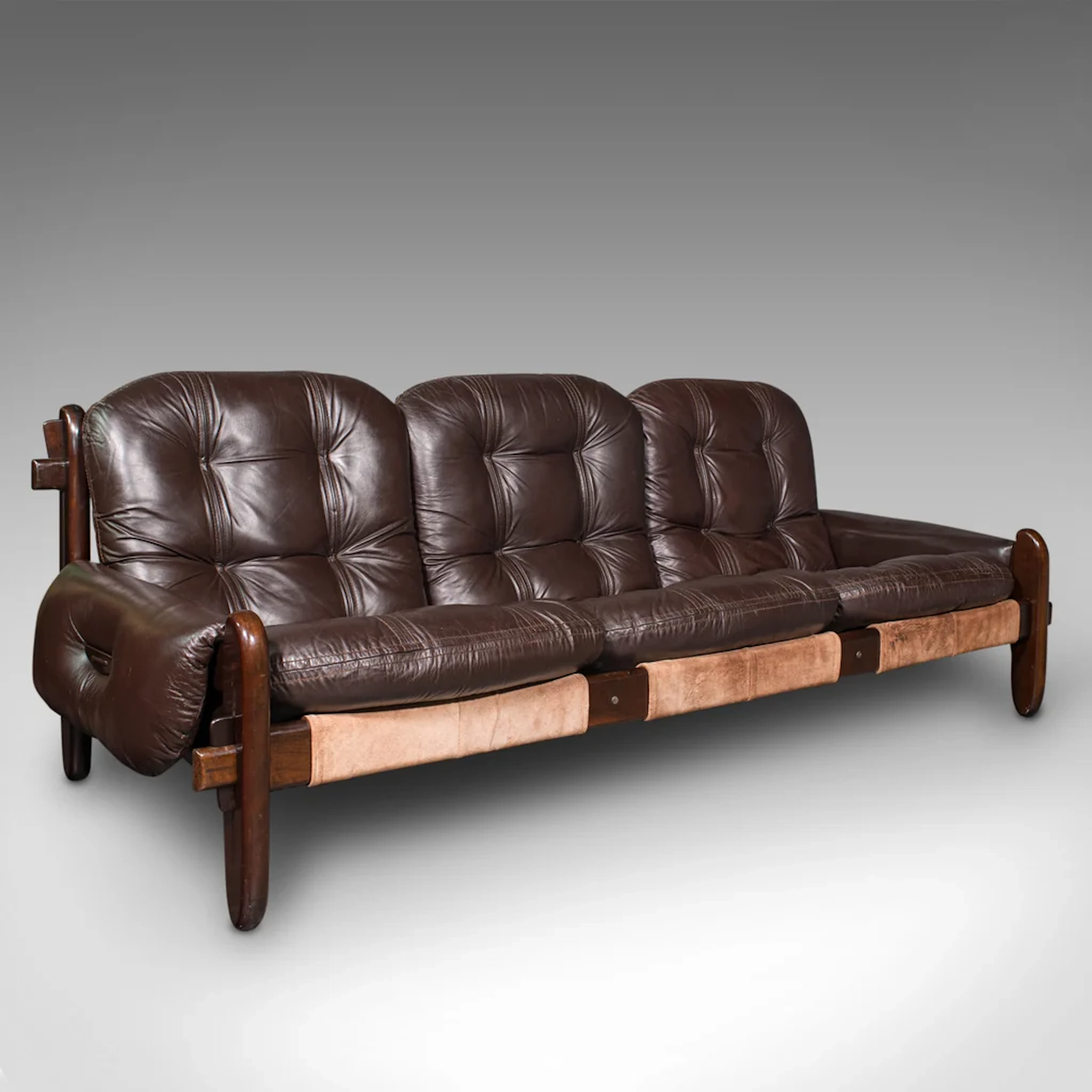 Large Vintage 3 Seat Sofa, Brazilian, Leather, Settee, Jean Gillon