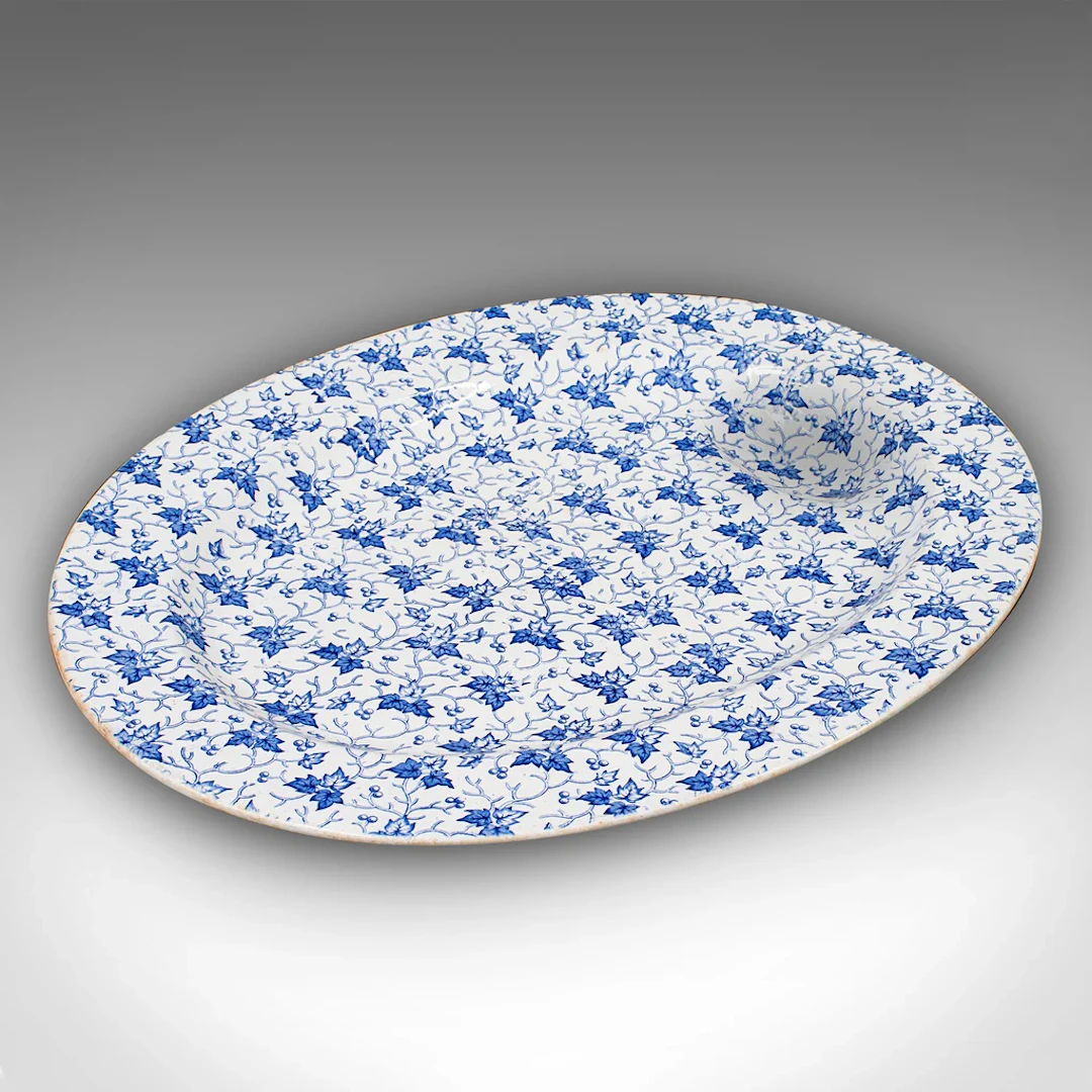 Large Antique Oval Meat Platter, English, Dinner Serving Plate, Victorian, 1900
