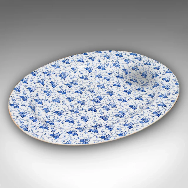 Large Antique Oval Meat Platter, English, Dinner Serving Plate, Victorian, 1900