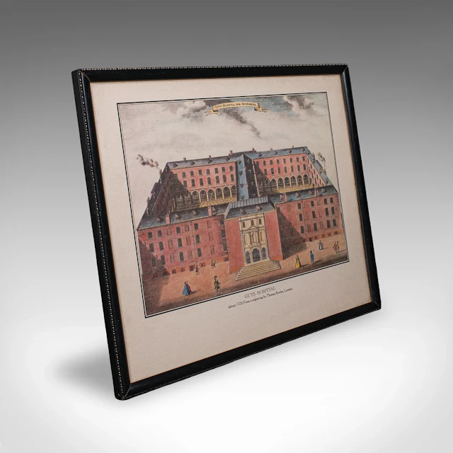 Vintage Guy's Hospital Desktop Picture, Engraving Print, Art, After