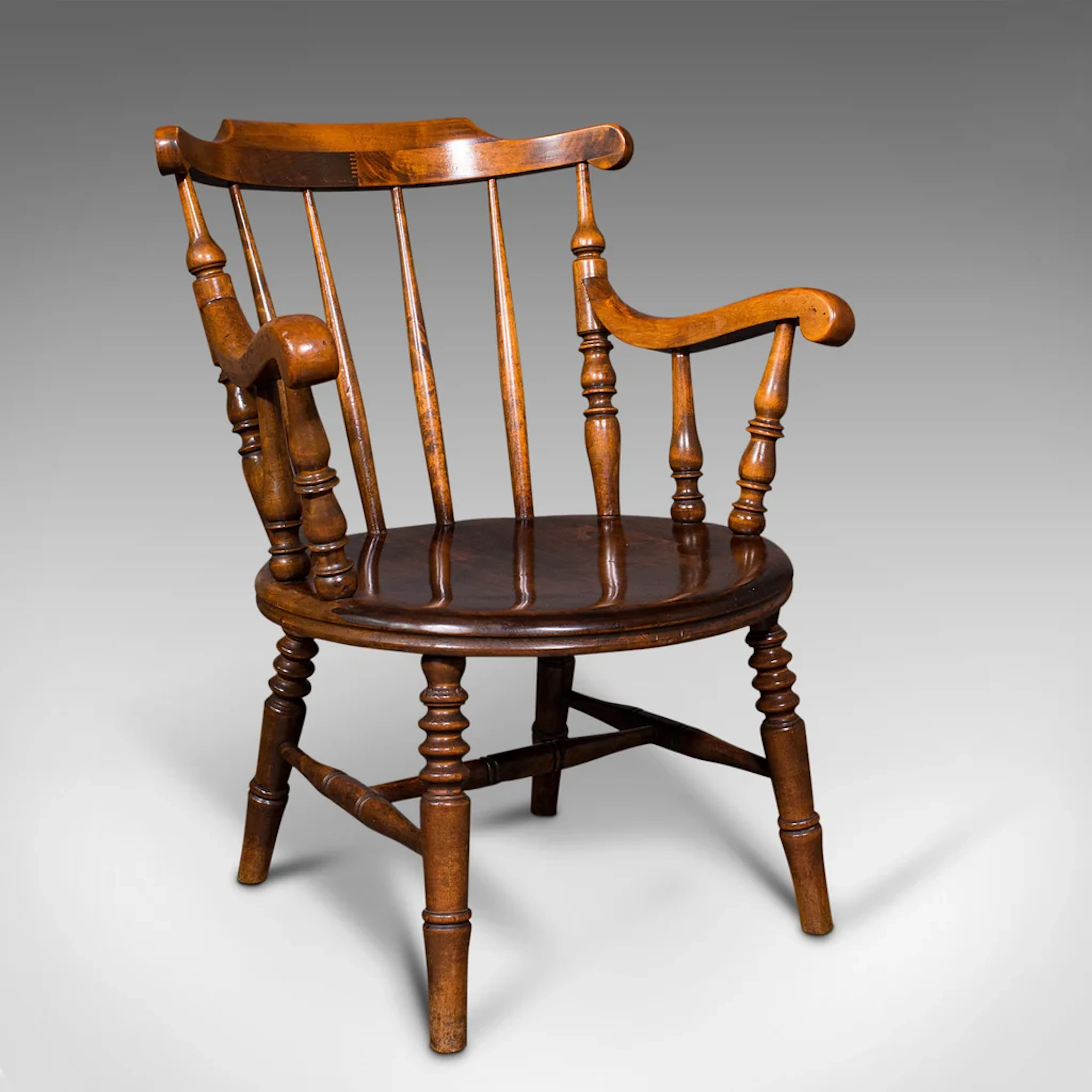 Antique Fireside Elbow Chair, English, Beech, Occasional Seat, Victorian