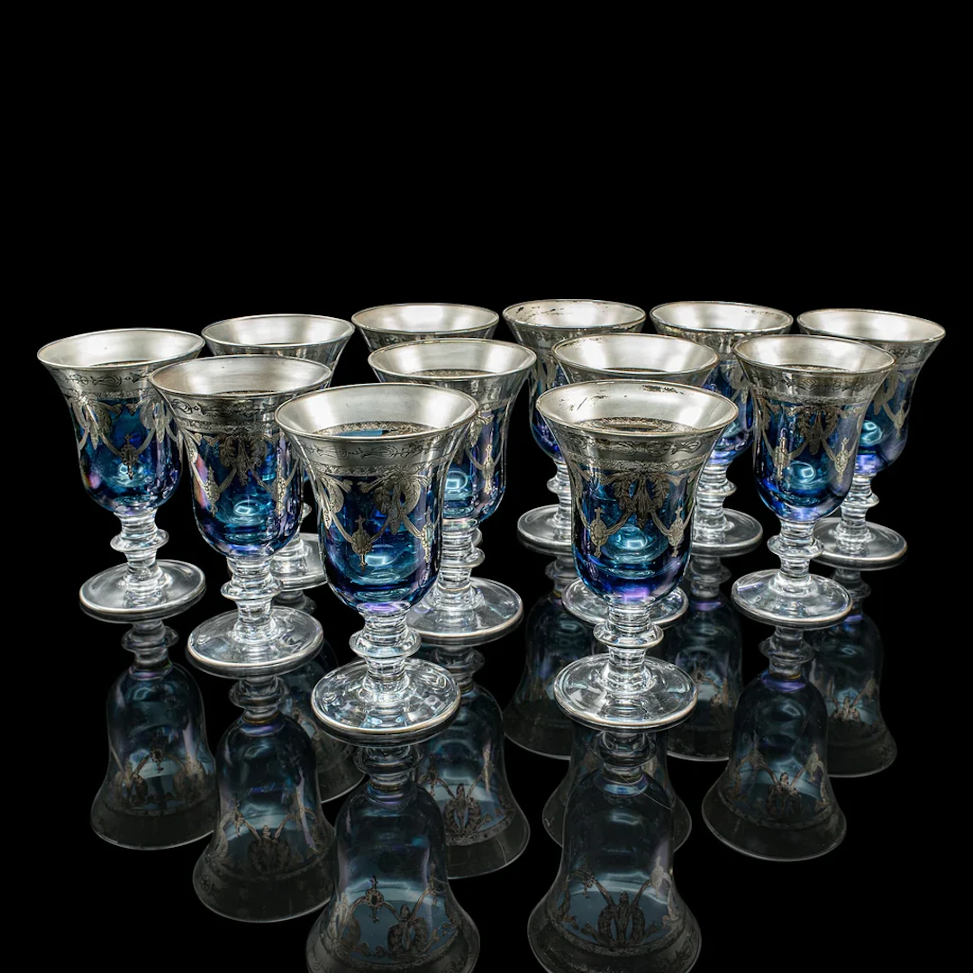 Set Of 12 Vintage Wine Goblets, Italian, Handmade, Champagne Glasses, Liqueurs