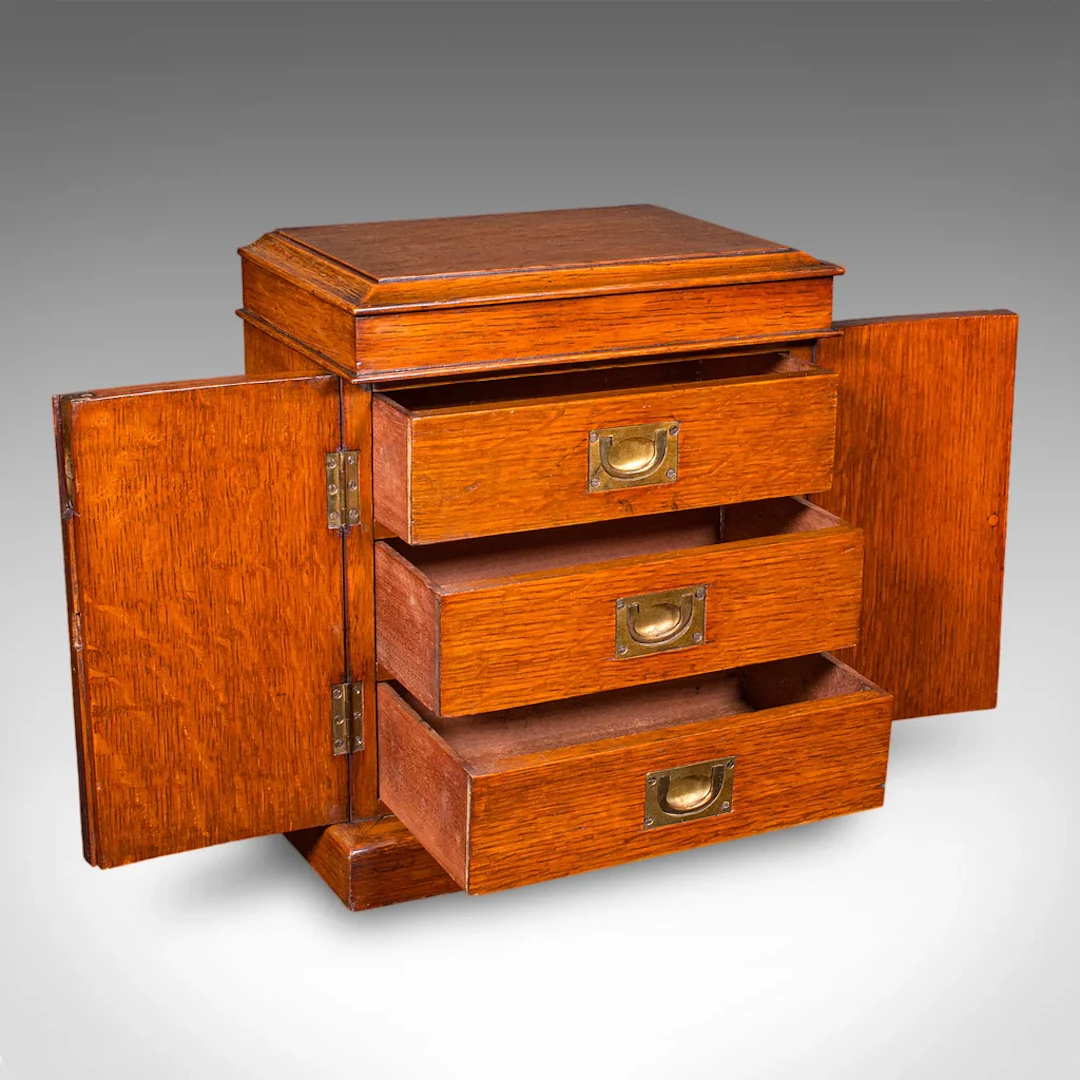 Small Antique Specimen Case, English, Oak, Collector’s Cabinet, Victorian, 1880