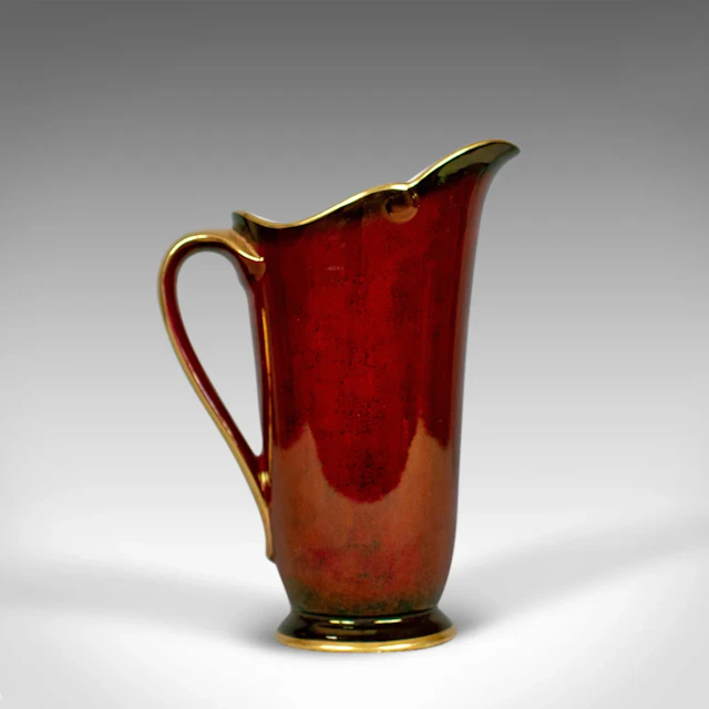 Vintage, Crown Devon Ewer, Decorative Jug, 3322, Rouge, Gold, Pearlescent C20th