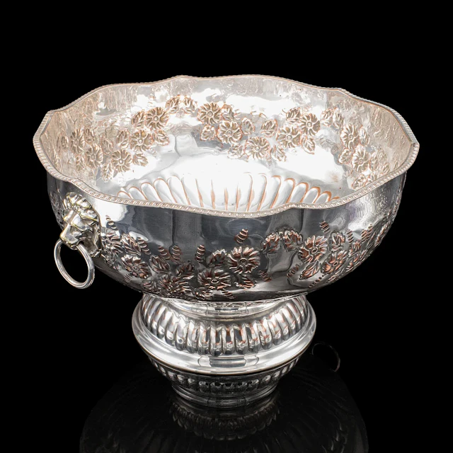 Vintage Punch Bowl, English, Silver Plate, Ice Dish, Cooler, Trophy, Art Deco