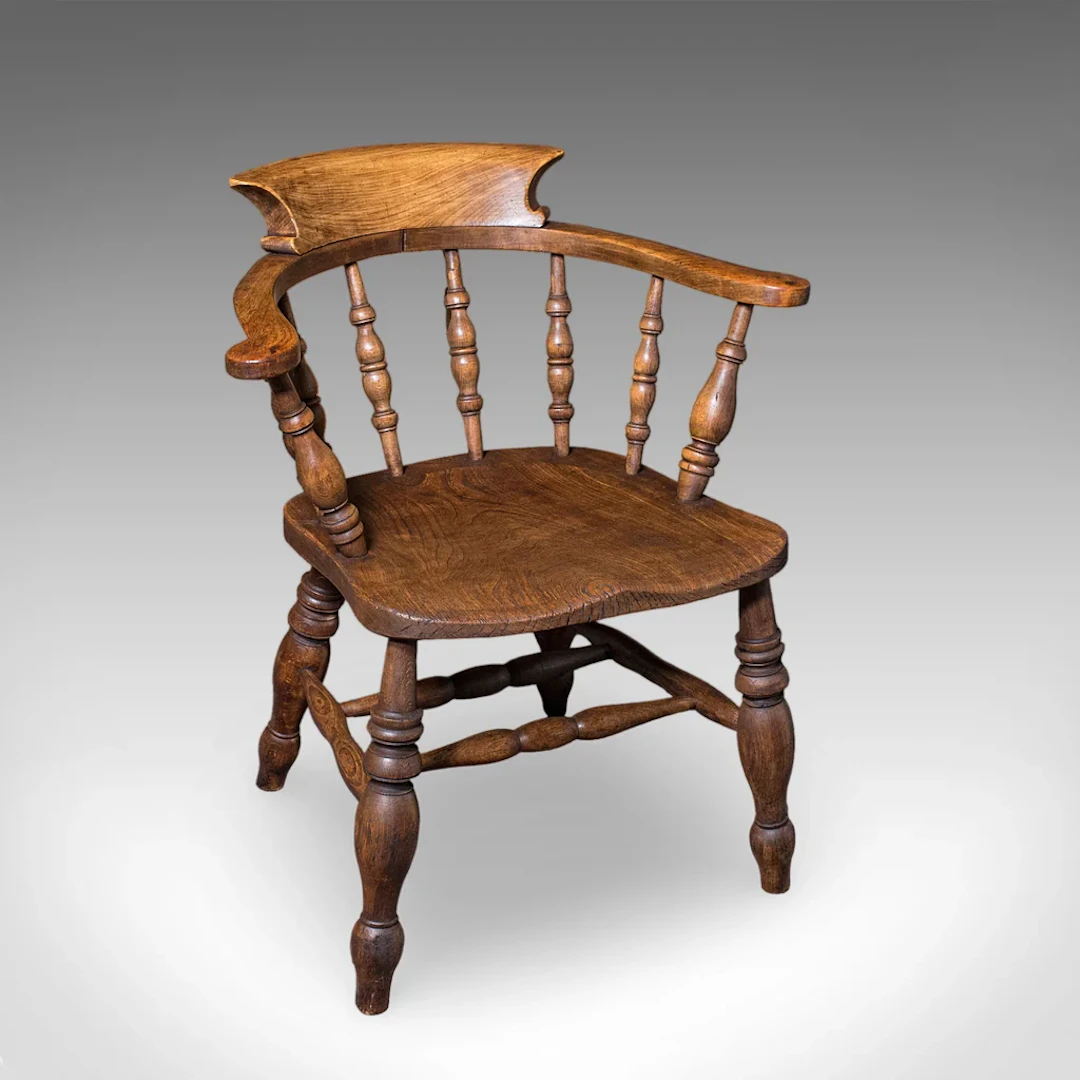 Antique Country House Captain's Chair, English, Smoker's Bow, Edwardian, C.1906