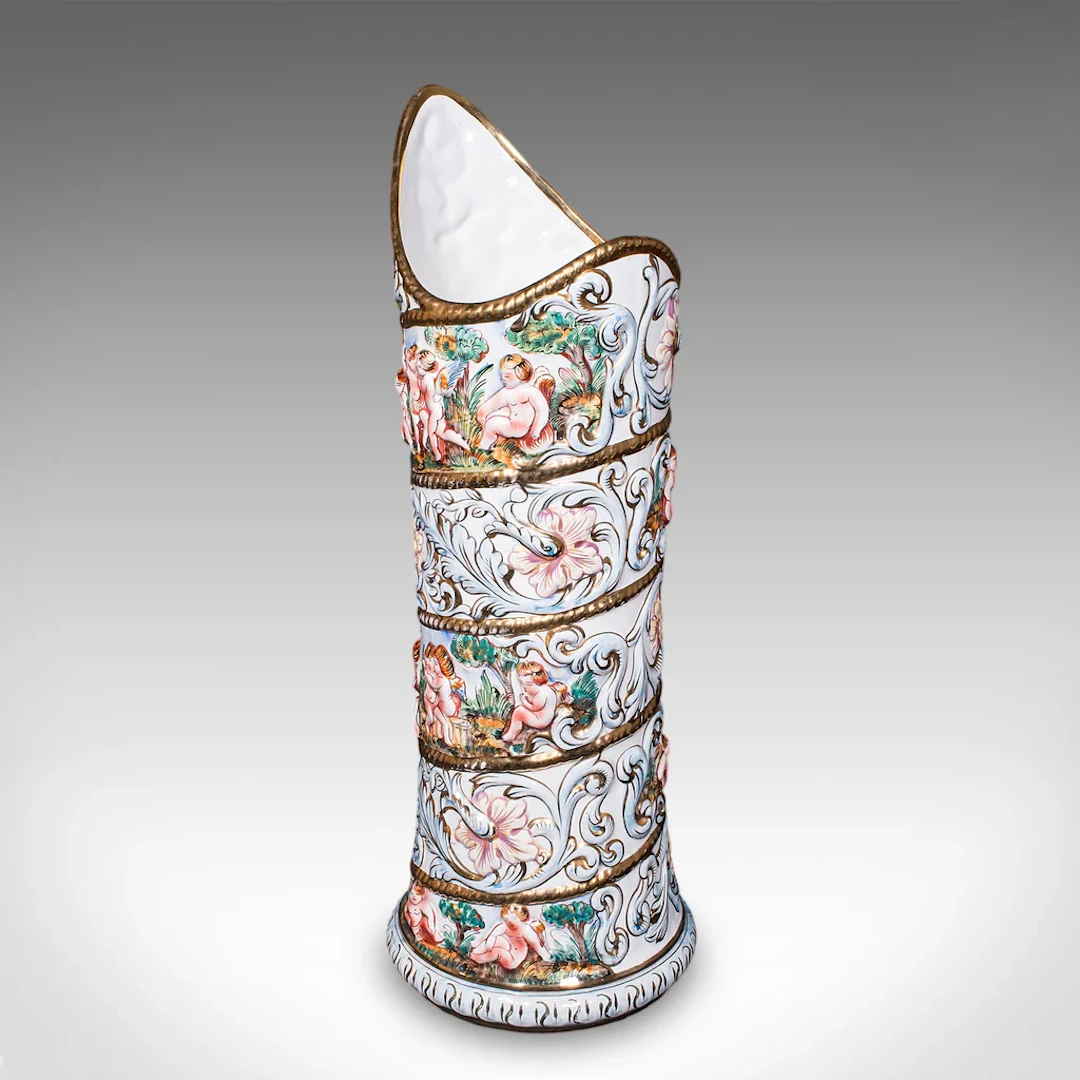 Tall Vintage Stick Stand, Italian, Ceramic, Umbrella Rack, Slimline
