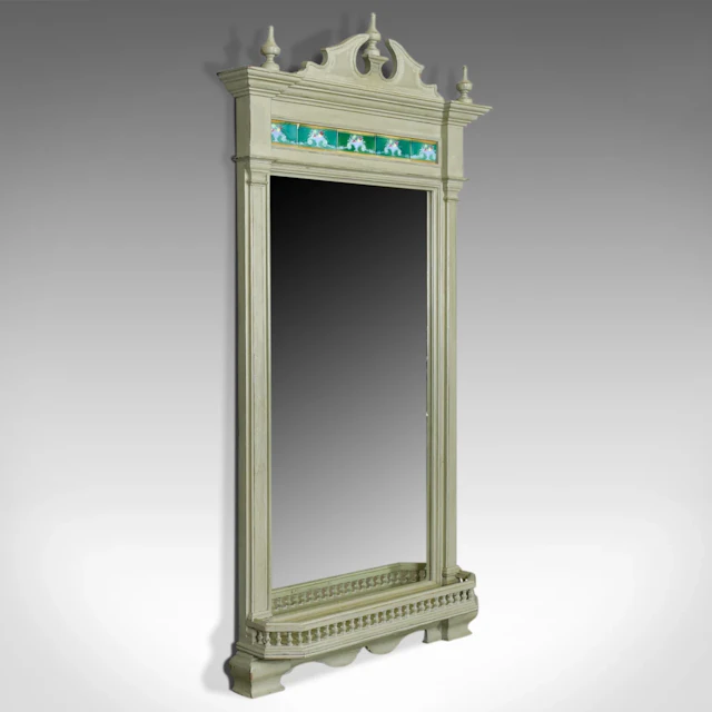 Large, Painted, Antique Wall Mirror, Victorian, Overmantel, Pier, Tiles c.1890