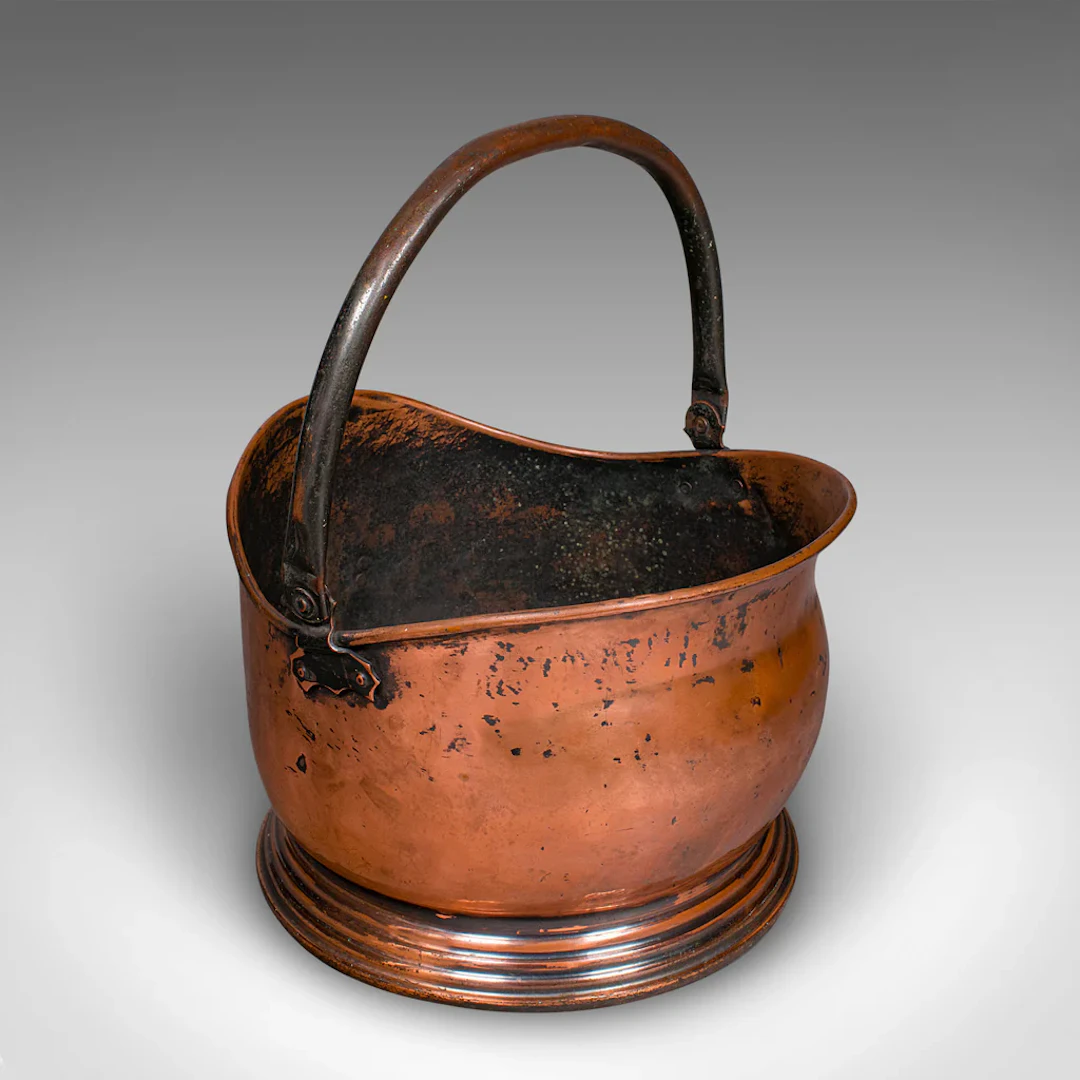 Vintage Regimental Mess Coal Bucket, English, Copper, Fireside Helmet Scuttle