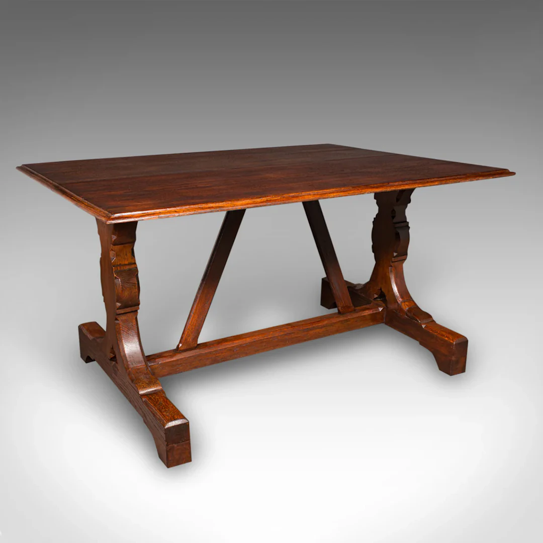 Antique Six Seat Country Kitchen Dining Table, English Oak, Refectory