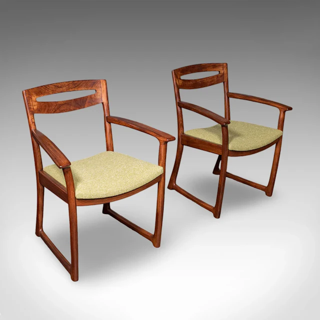 Pair of Vintage Side Chairs, Scottish, Teak, Elbow Seat, Beithcraft