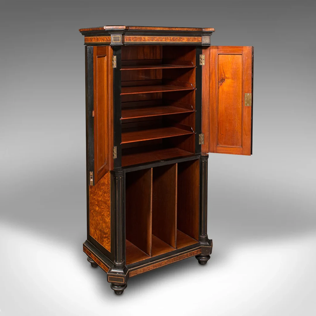 Antique Gentleman's Folio Cabinet, English, Birds Eye Maple, Decorative