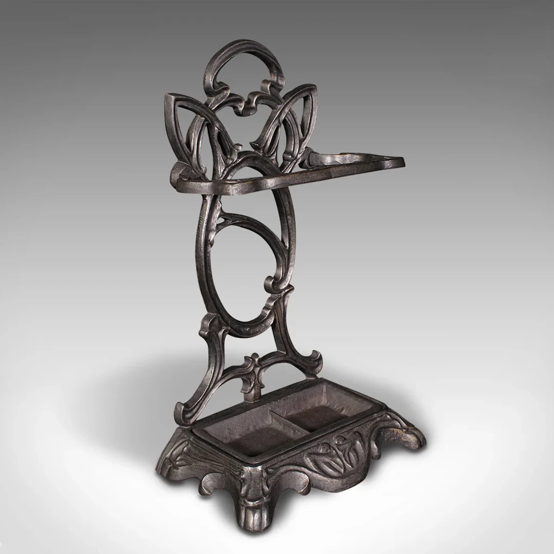 Vintage Hallway Stick Stand, English Cast Iron, Umbrella Rack, Art