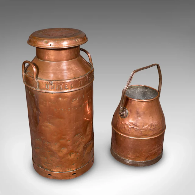 Vintage Dairy Set, English Copper, Milk Churn, Pail, Country Kitchen