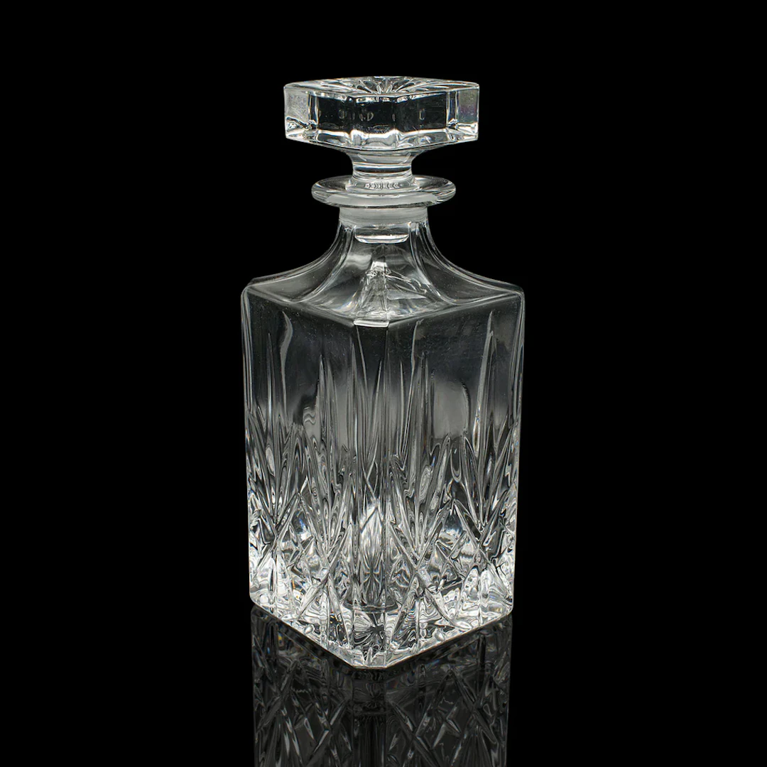 Vintage Irish Whiskey Decanter, Cut Crystal Glass, Spirits, Bourbon