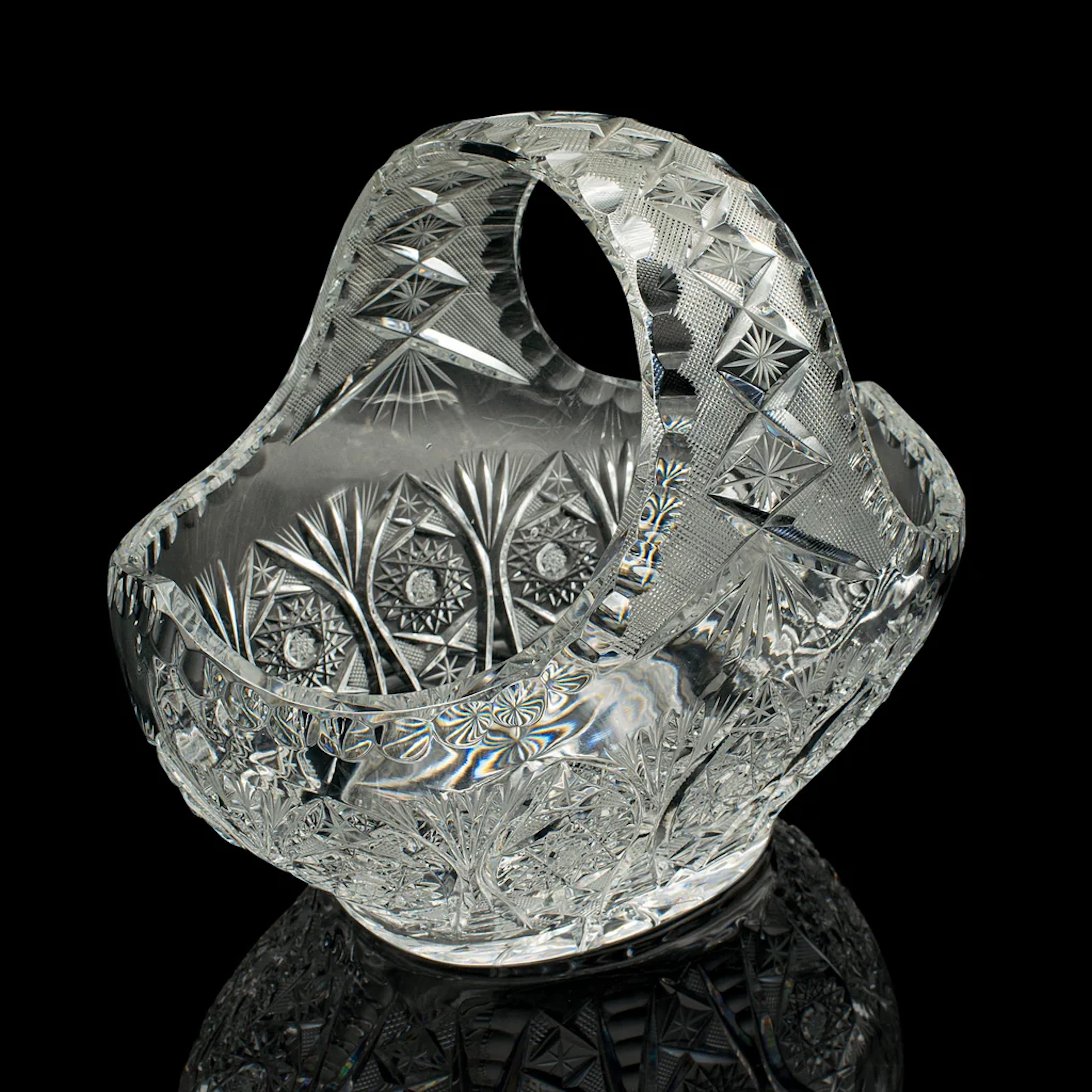 Vintage Crystal Fruit Trug, English, Cut Glass, Decorative Basket, Mid Century