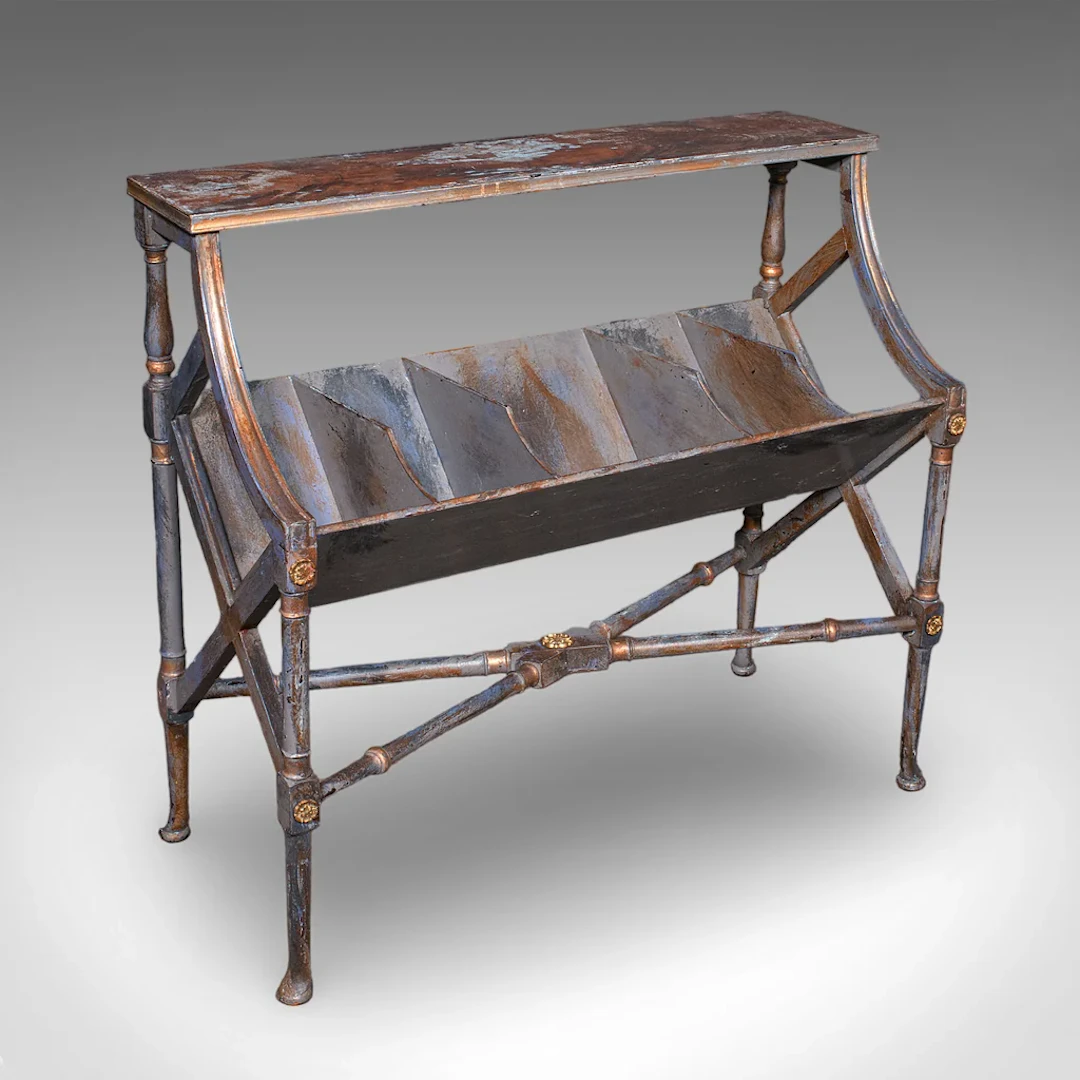 Antique Georgian Revival Book Trough, English, Painted, Library Stand