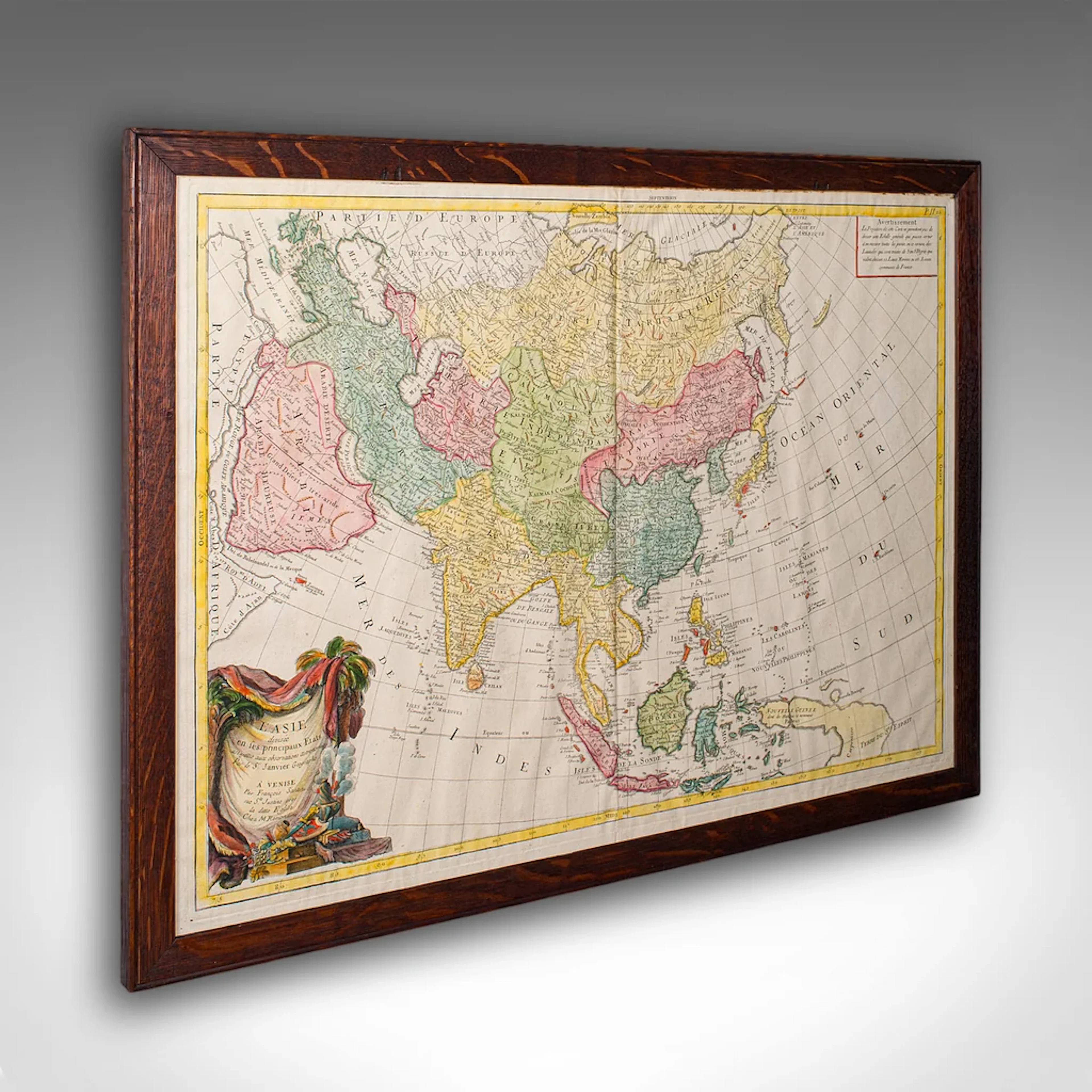 Antique Map of Asia, French, Framed, Atlas, Continental Cartography, Georgian