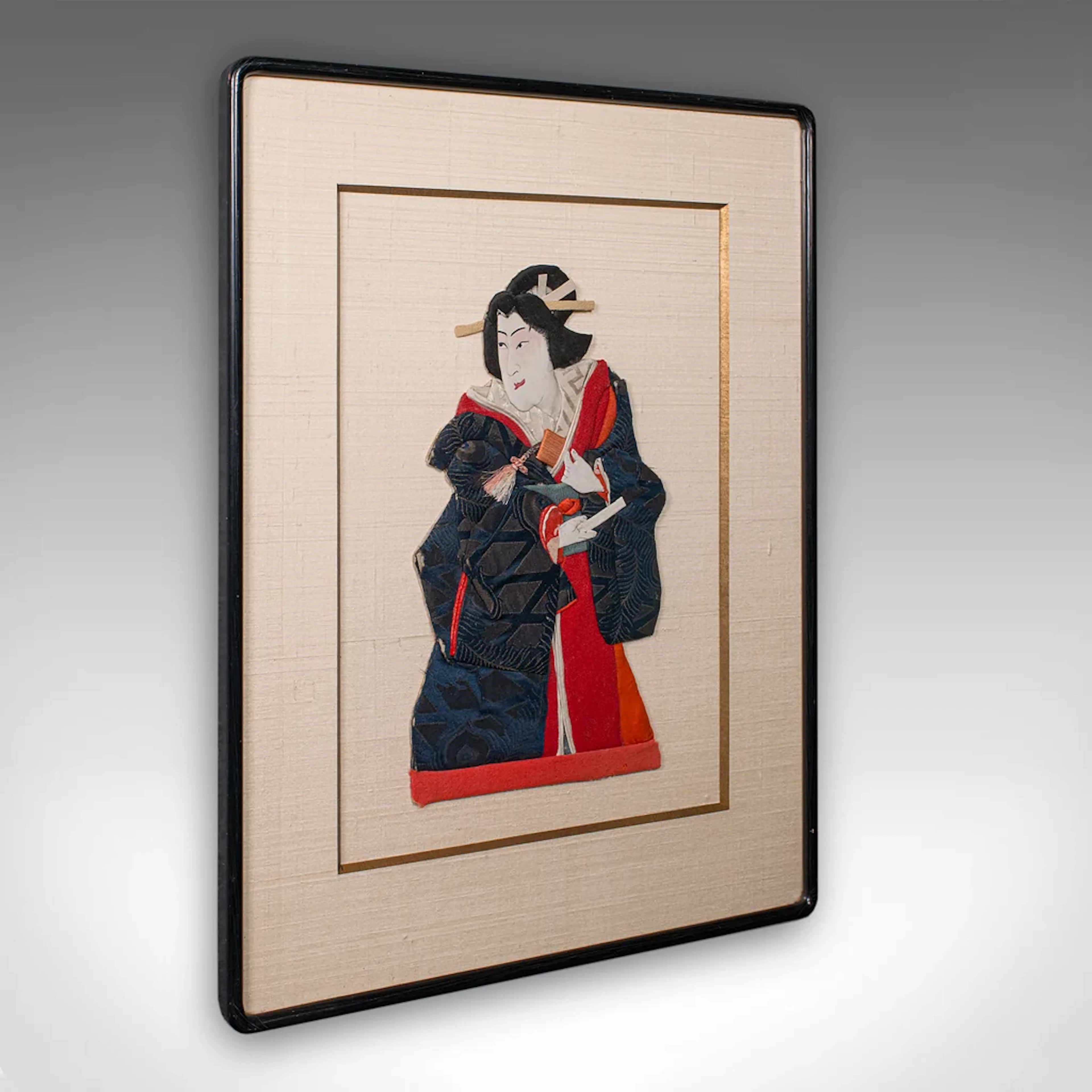 Vintage Geisha Portrait, Japanese Textile Relief Costume Picture