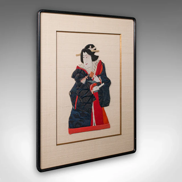 Vintage Geisha Portrait, Japanese Textile Relief Costume Picture