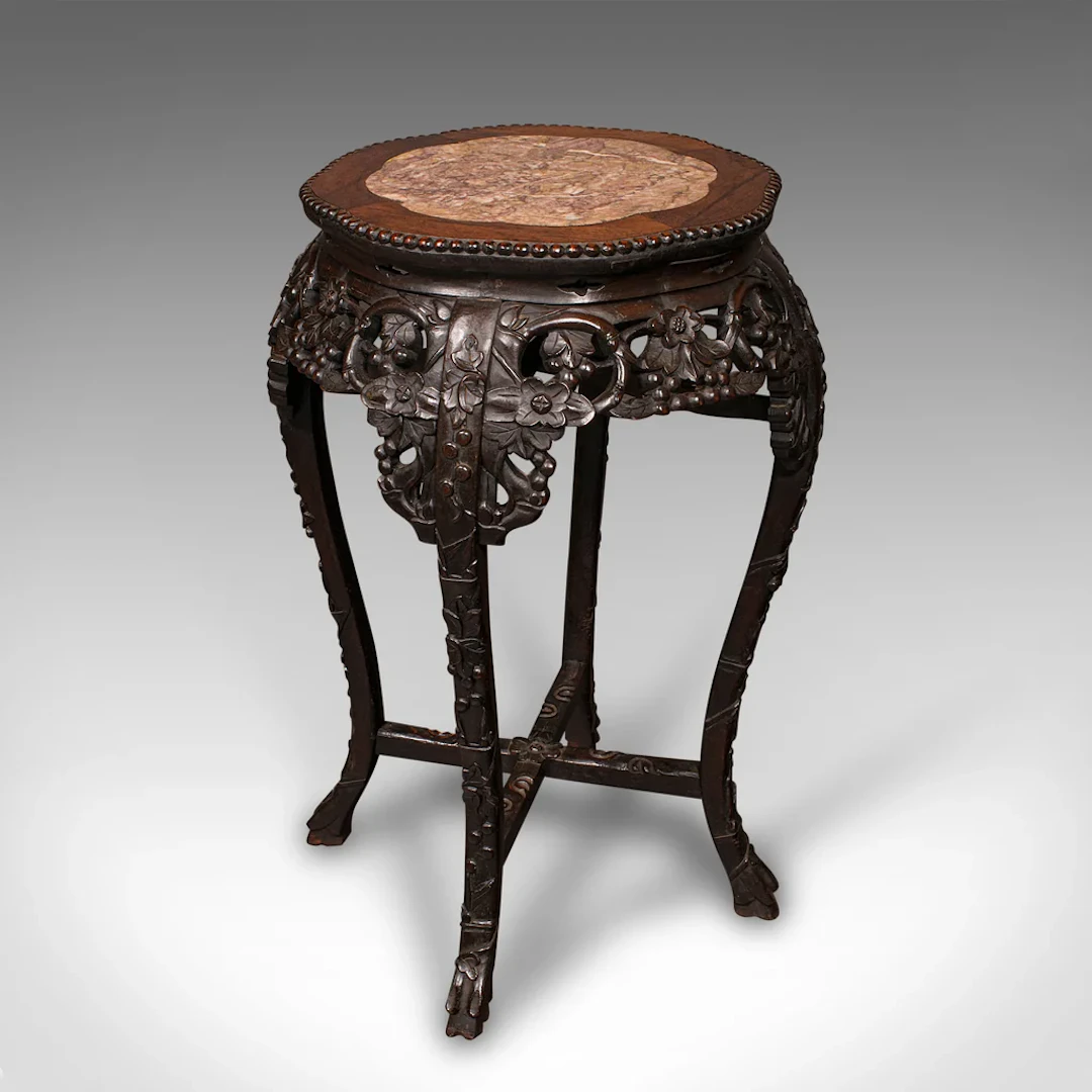 Antique Chinese Carved Jardinière Stand, Hardwood Planter Table, Victorian