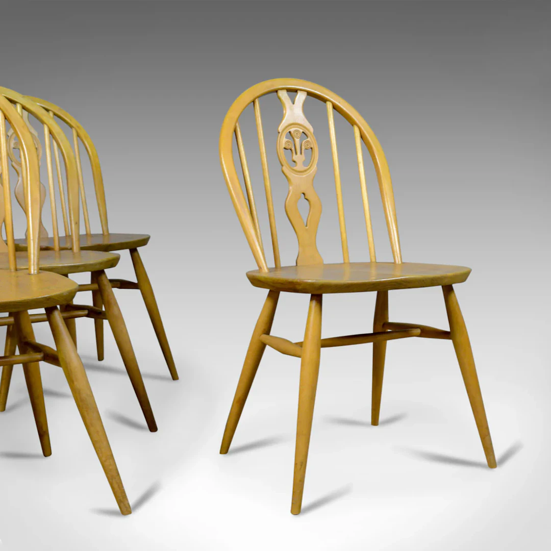 Set of Four Mid-Century Modern Dining Chairs, English, Beech, Danish