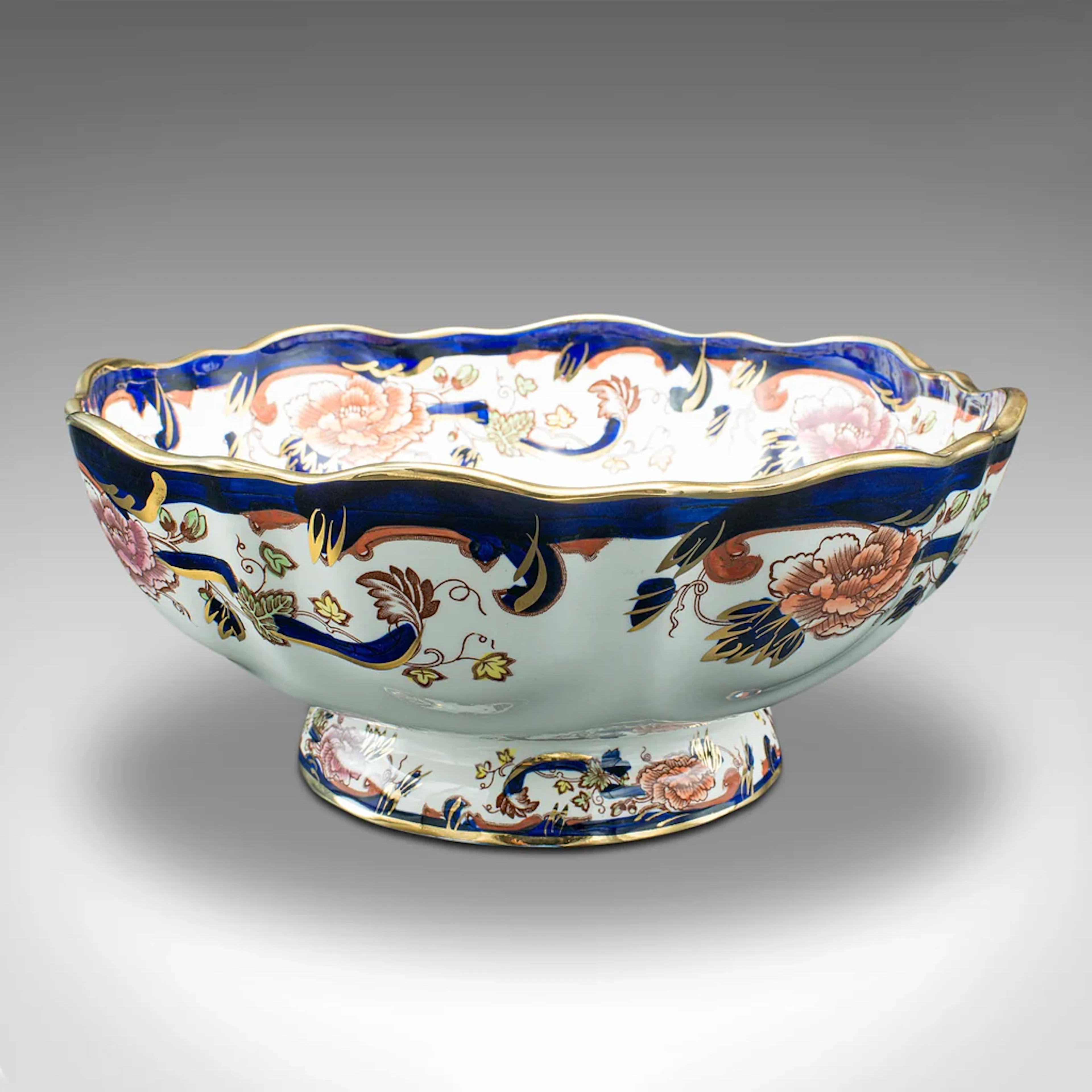 Vintage Serving Bowl, English, Ceramic, Decorative Fruit Dish, Late
