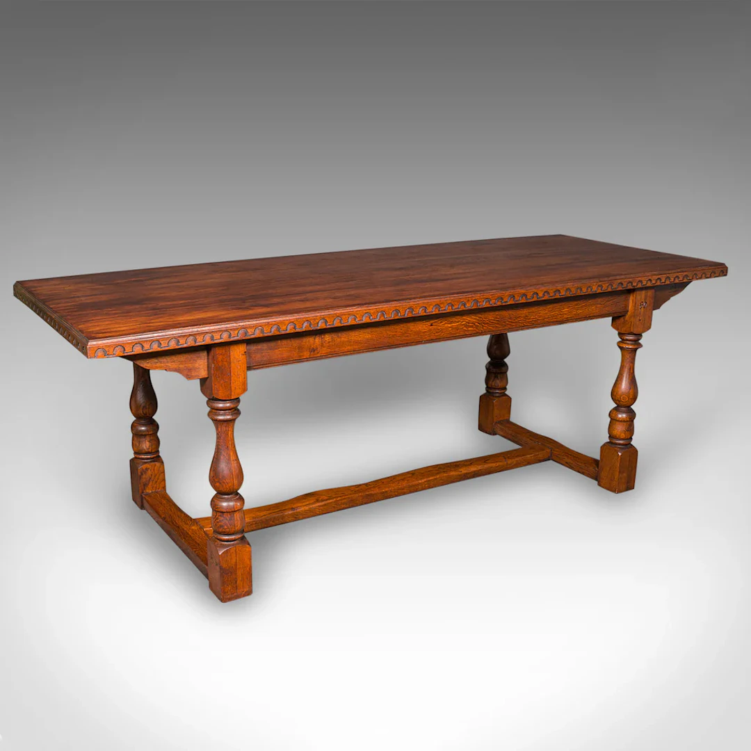 6 Seat Antique Dining Table, English, Oak, Country Kitchen, Refectory