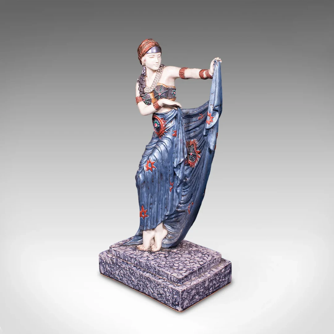 Vintage Dancing Female Figure, Burlesque, Sculpture, Art Deco Revival, Jazz Age