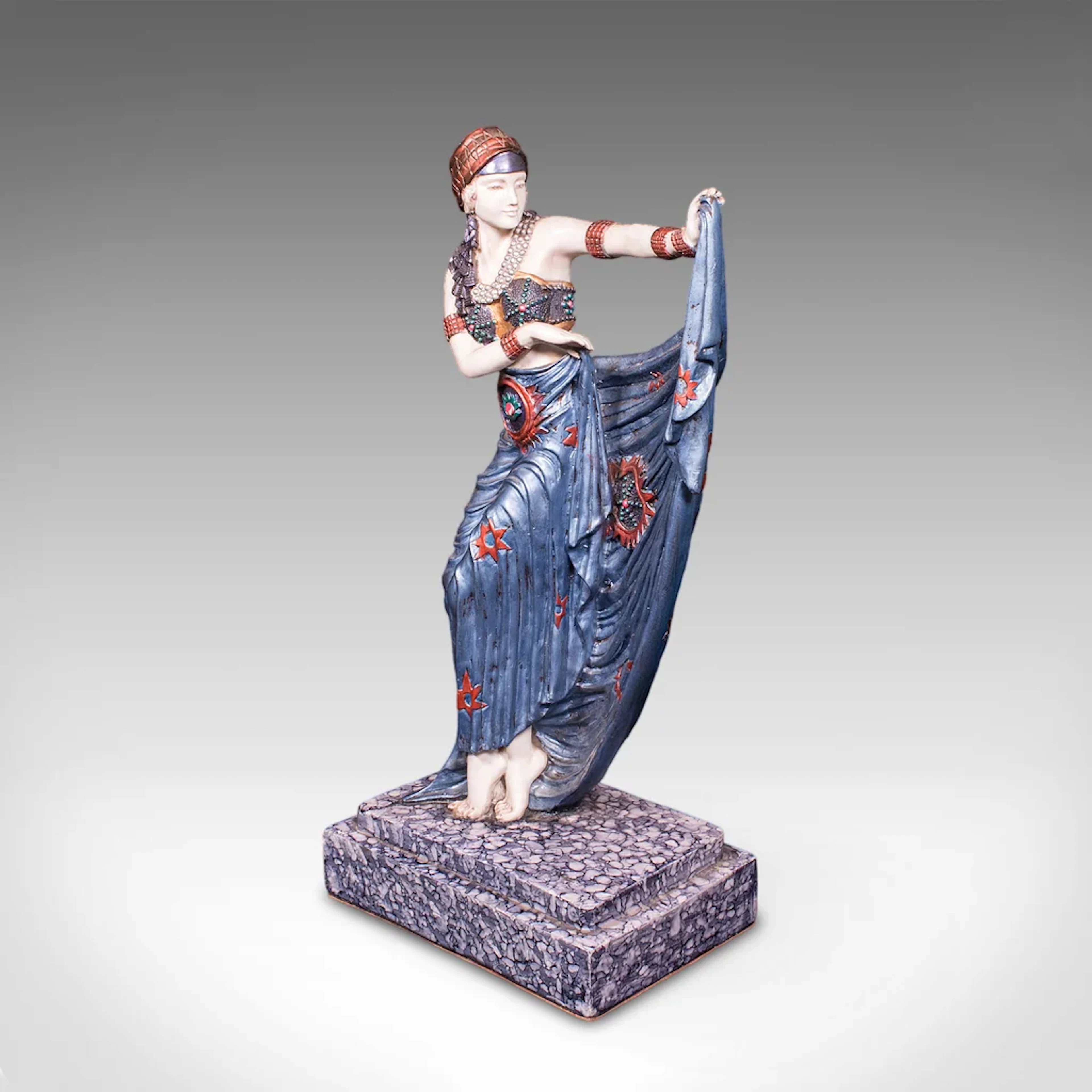 Vintage Dancing Female Figure, Burlesque, Sculpture, Art Deco Revival, Jazz Age