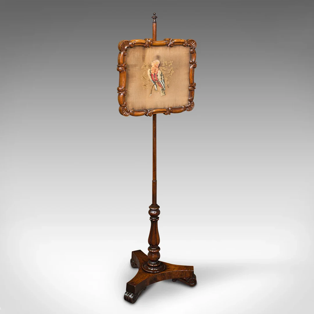 Antique Adjustable Pole Screen, English, Fireside Shield, Regency, Circa 1820
