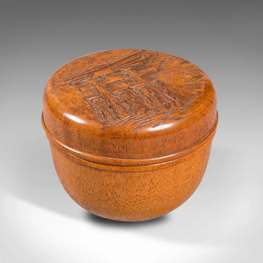 Small Vintage Lidded Treen, Japanese, Mahogany, Spice, Jewellery Box