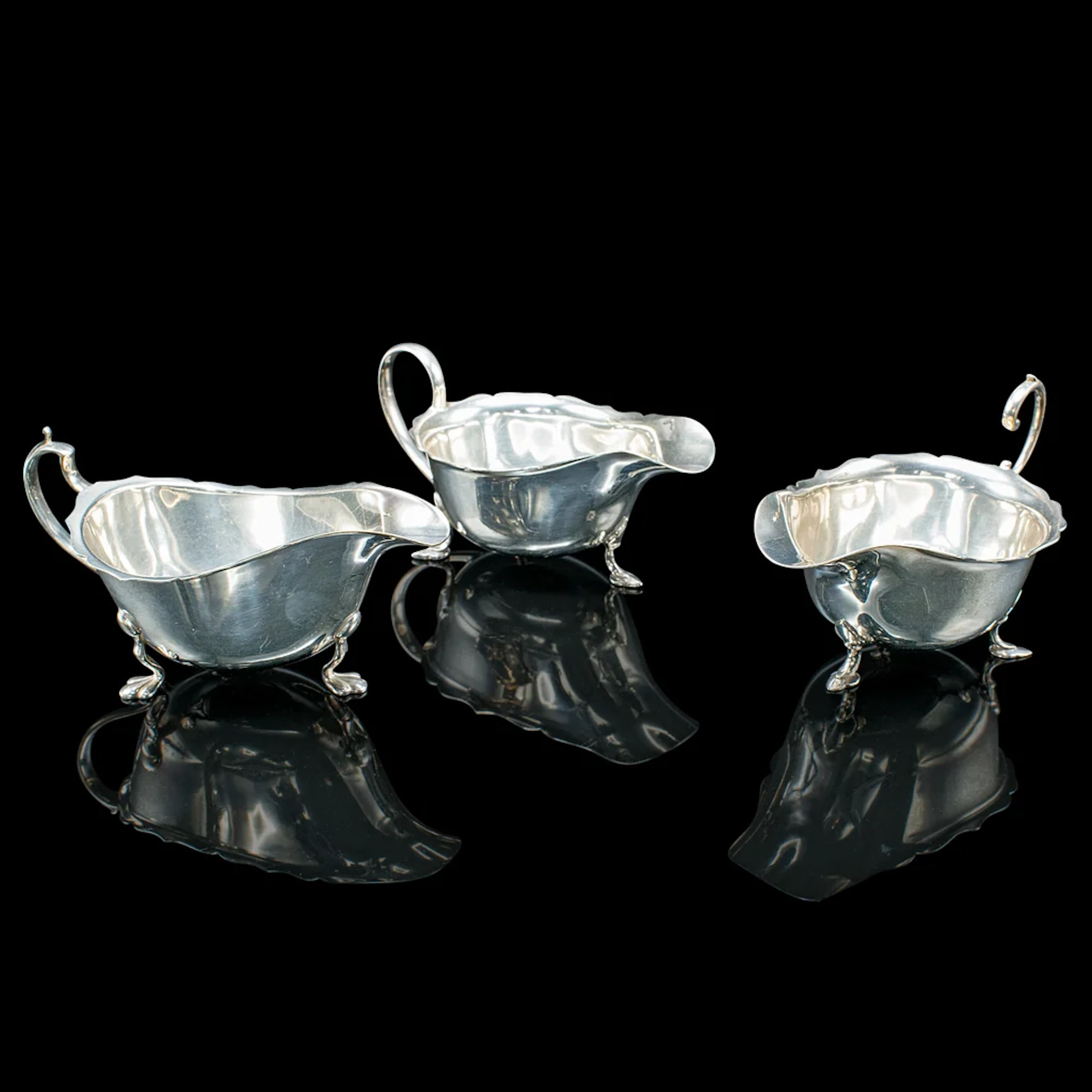 Trio of Antique Sauce Dishes, English, Silver Plated, Condiment Pots, Edwardian