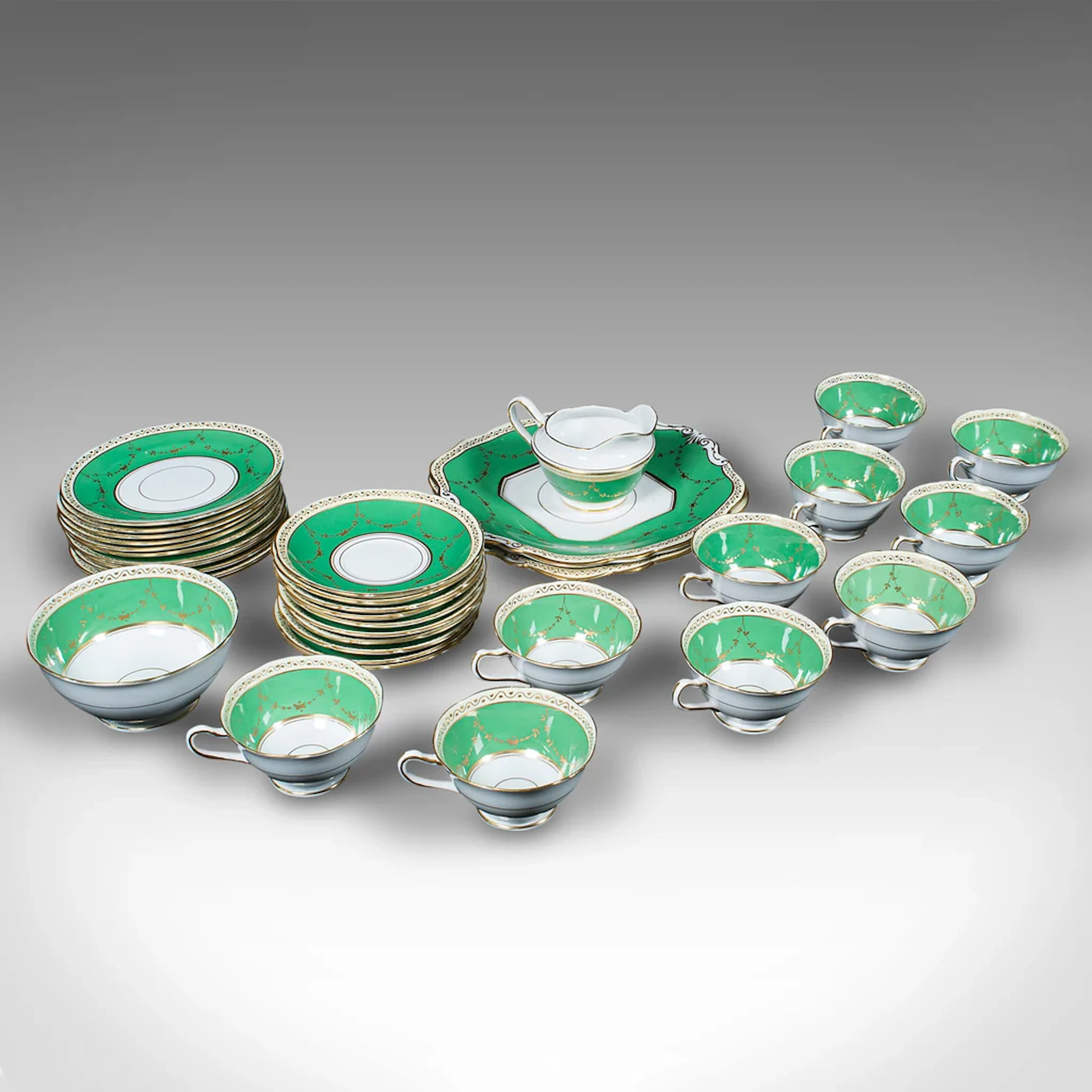 Vintage 10 Person Tea Set, English, Ceramic, Afternoon Service, Waring & Gillow