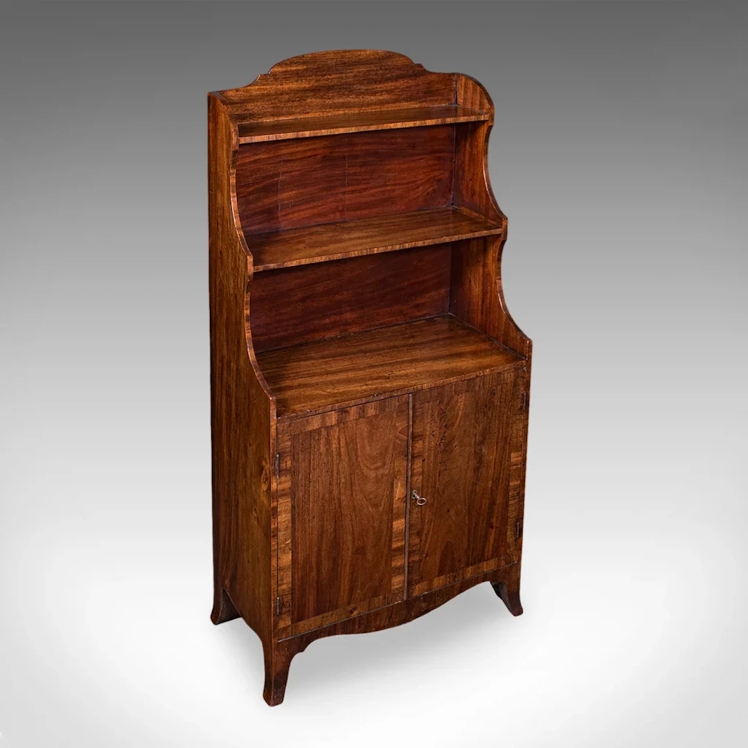 Antique Waterfall Bookcase, English, Petite Chiffonier, Cupboard