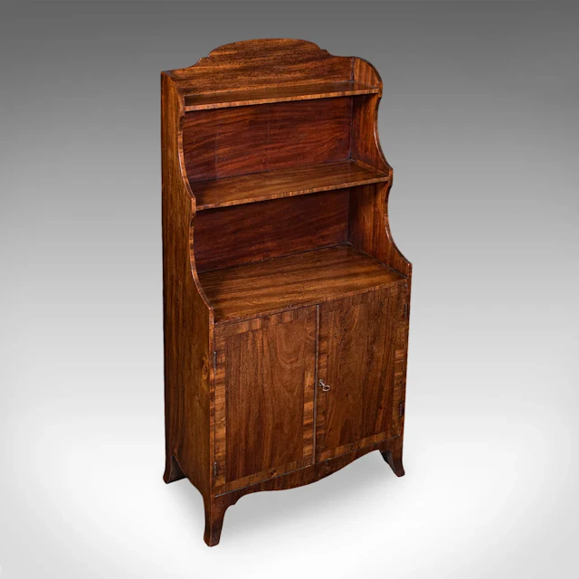 Antique Waterfall Bookcase, English, Petite Chiffonier, Cupboard