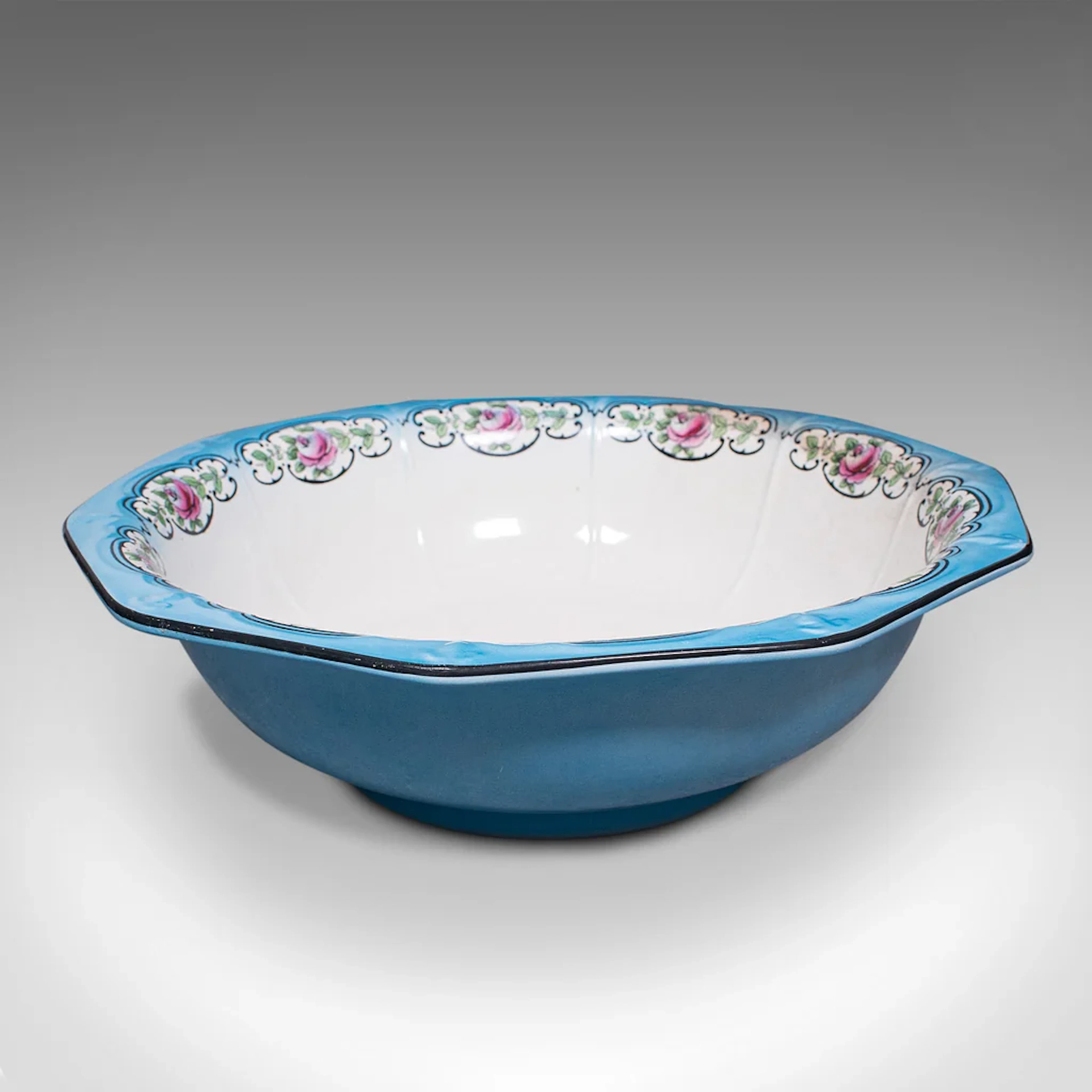 Large Vintage Serving Bowl, English, Ceramic, Fruit Dish, Mid 20th