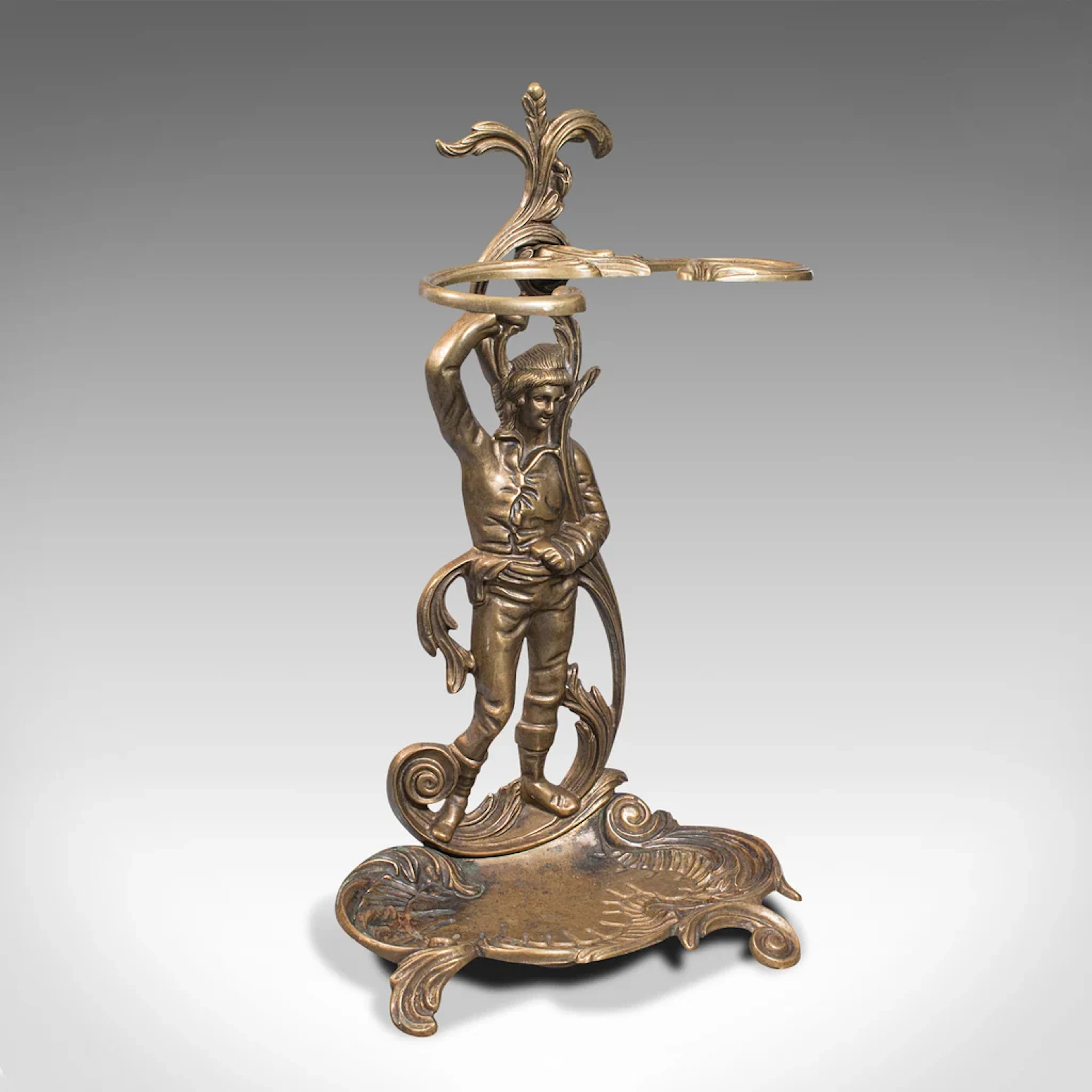 Vintage Decorative Stick Stand, Italian, Brass Hall Rack, Male Figure, C.1940
