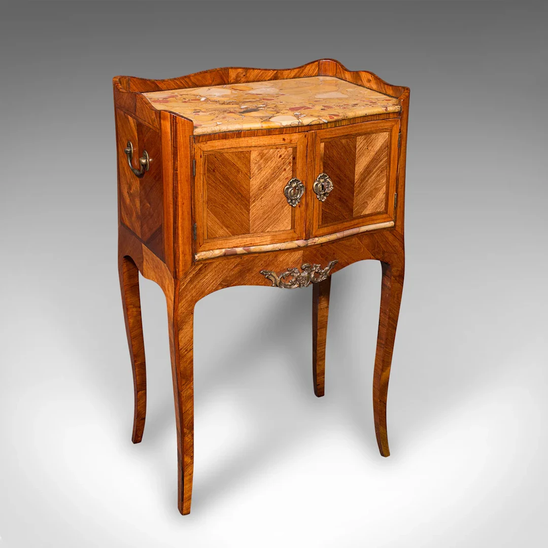 Antique Side Table, Italian, Kingwood, Marble, Bedside Nightstand, Victorian
