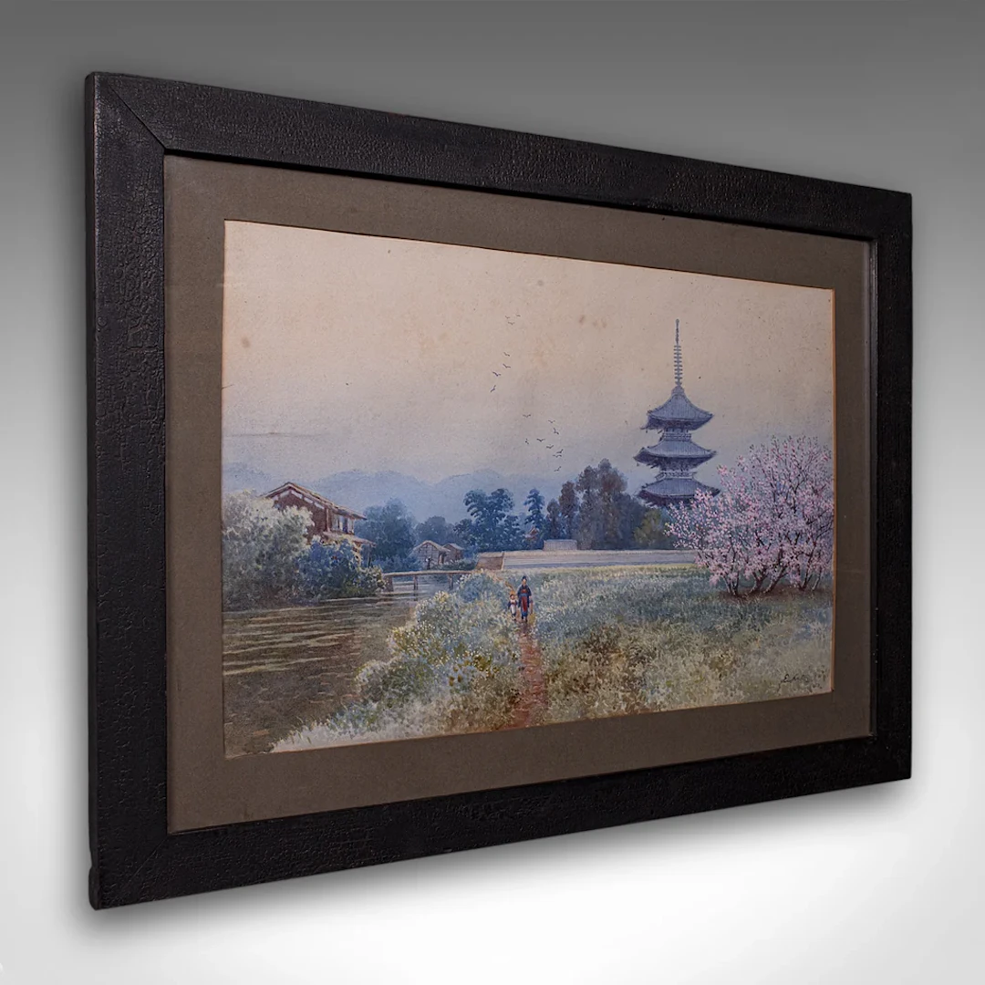 Vintage Landscape Painting, Japanese School, Watercolour, Art, Mid