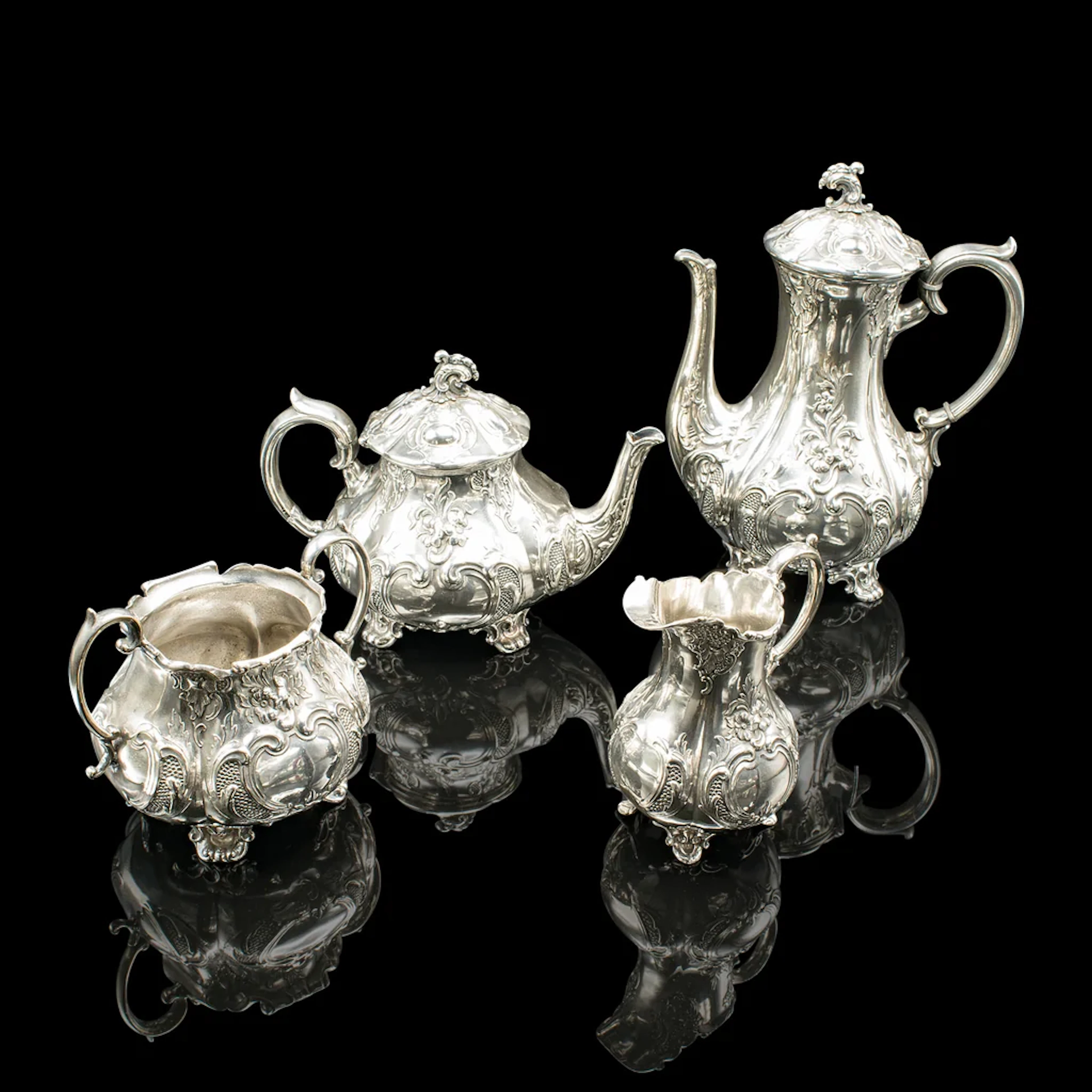 Antique 4 Piece Tea Service, English, Silver Plate, Coffee Pot, Edwardian, 1910