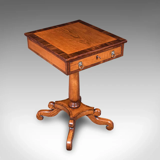 Vintage Regency Revival Side Table, English, Oak, Walnut, Accent, End, Art Deco