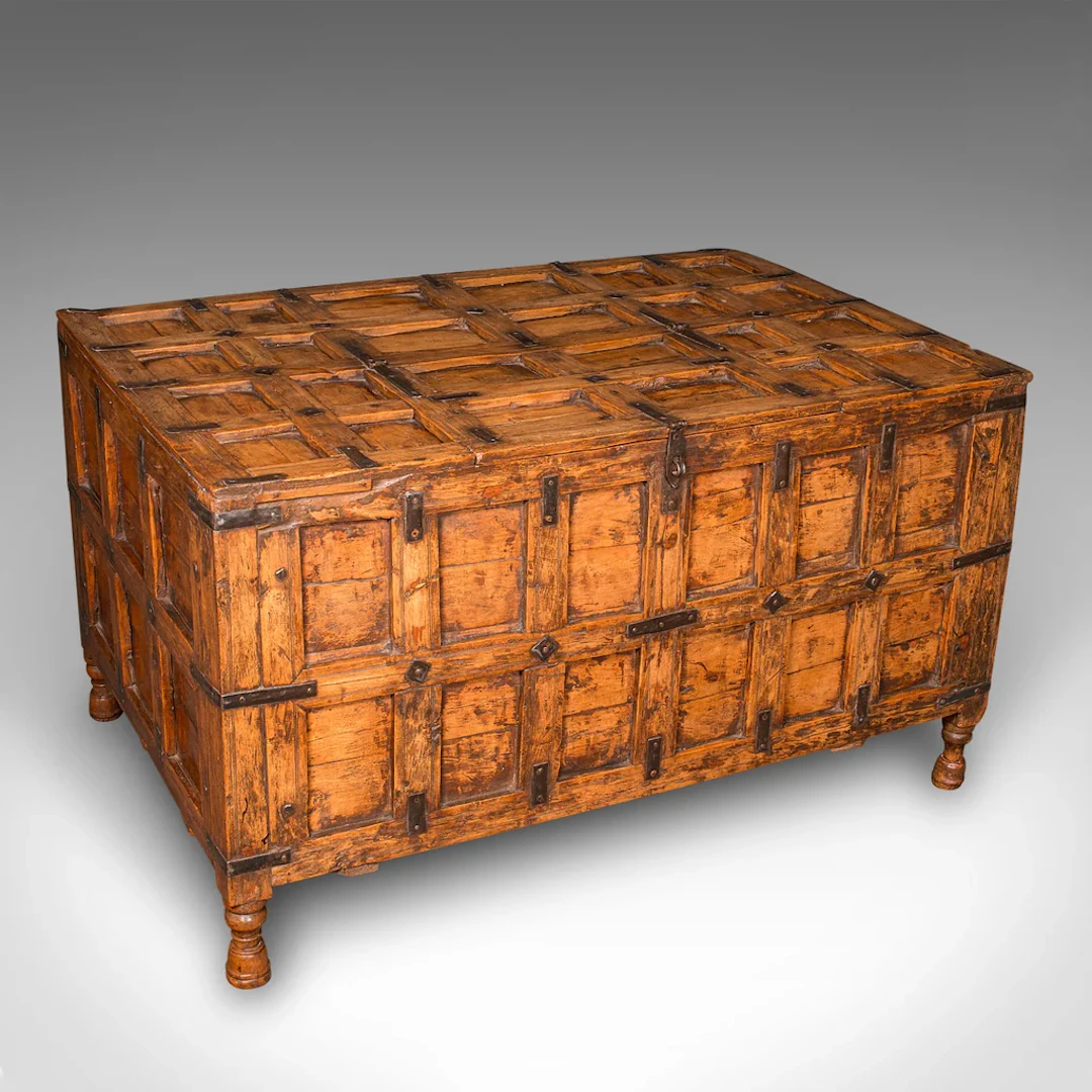Vintage Storage Chest, Indian Pine Pithara Trunk, Colonial Revival