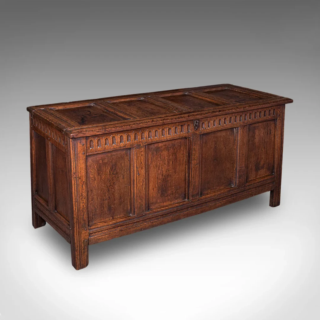 Long Antique Coffer, English, Oak, Blanket Chest, Period Storage, William III