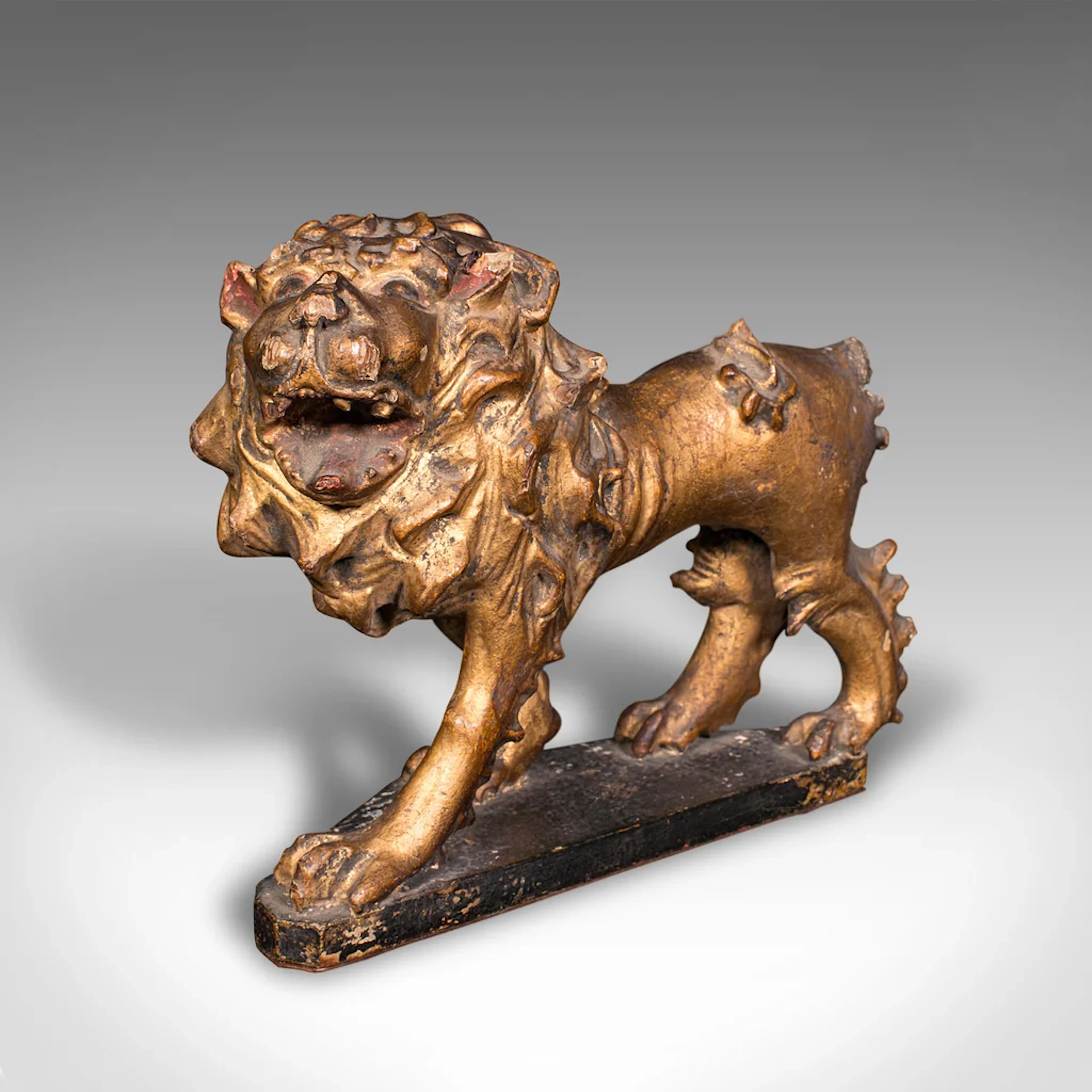 Antique Carved Lion Figure, English, Giltwood, Decorative Ornament