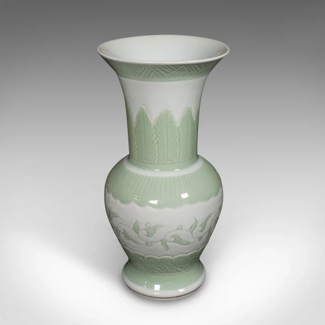 Large Antique Flower Urn, Chinese, Celadon Ceramic Display Vase, Victorian